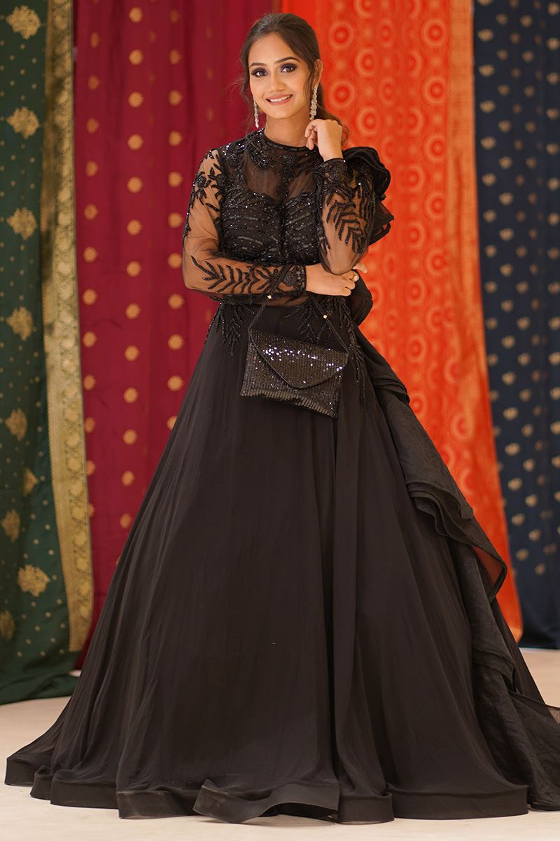 Black Embroidered Designer Gown