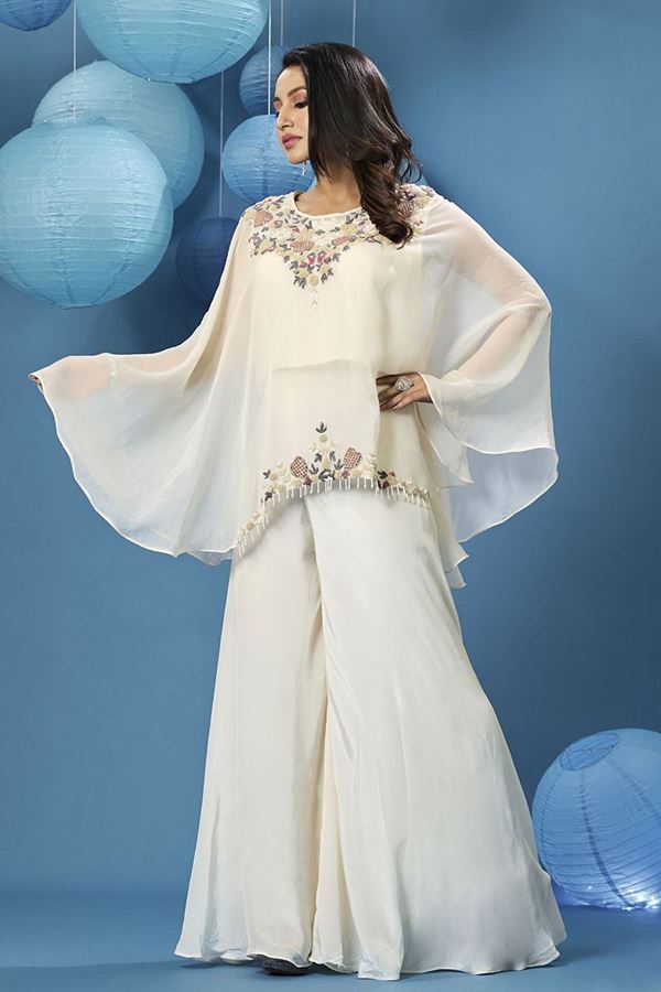 Ivory Embellished premium Organza Silk Sharara Set