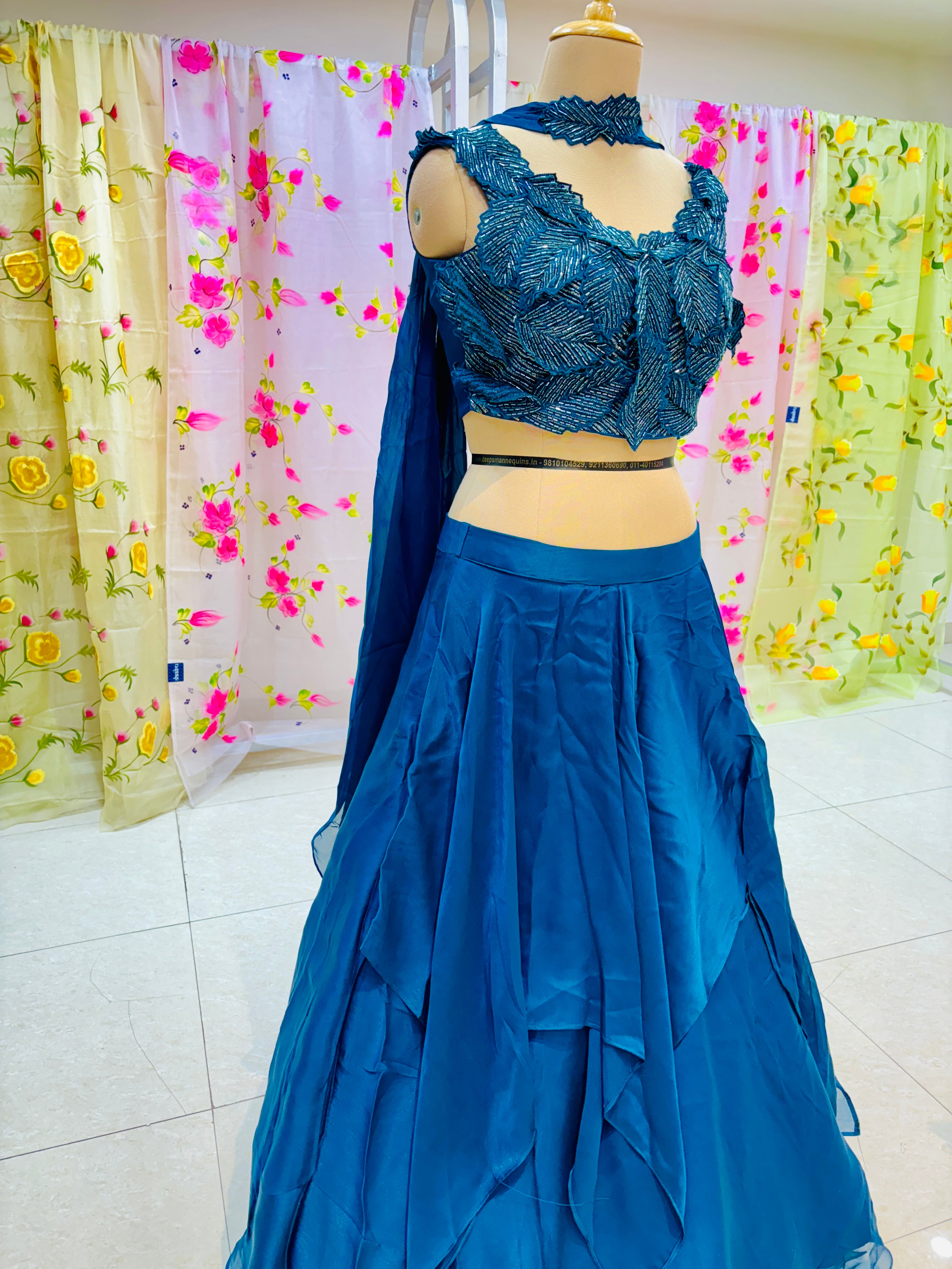 Navy Blue Tissue Designer Lehenga