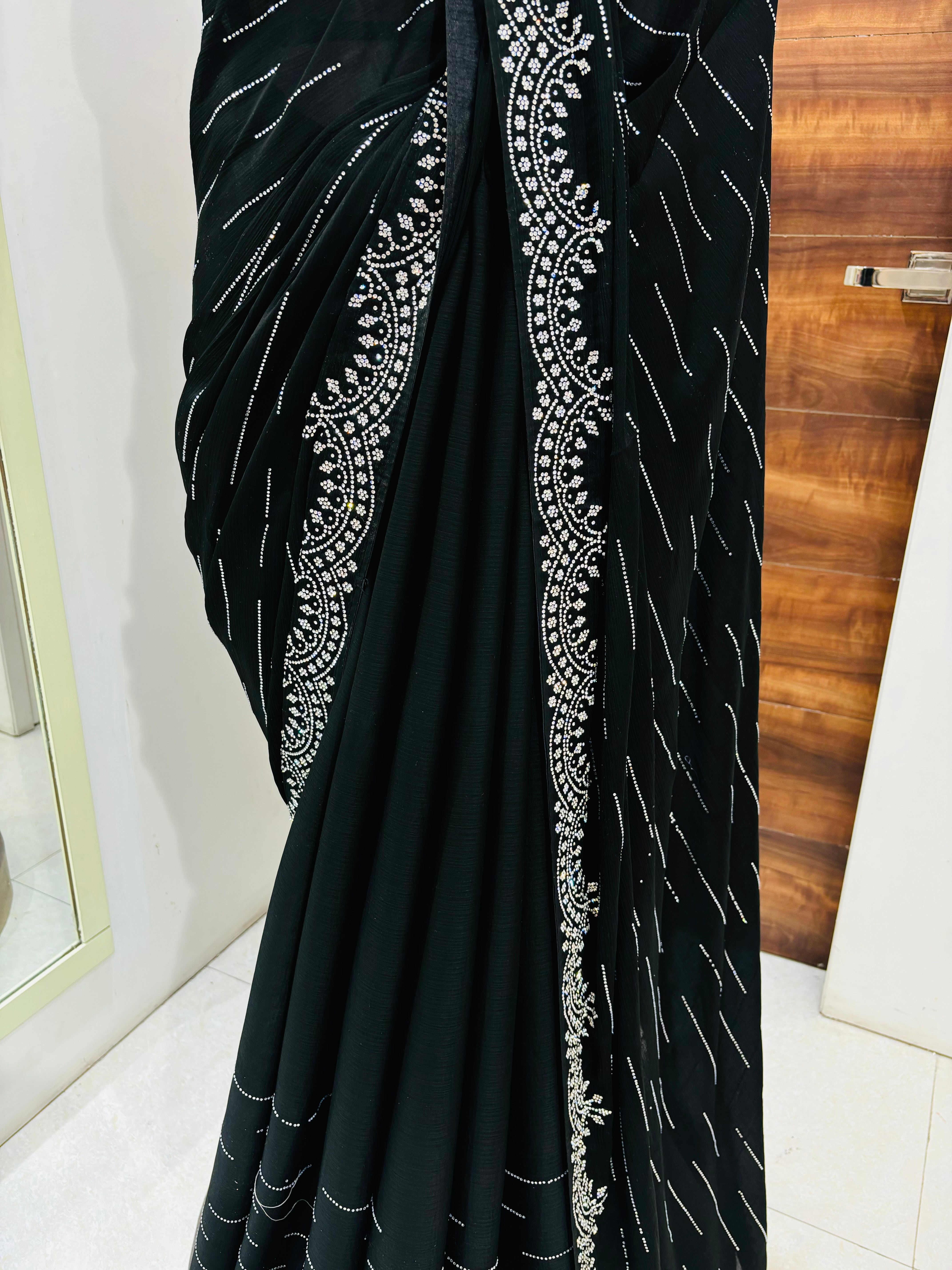 Black Satin Organza Silk Swarovski Saree