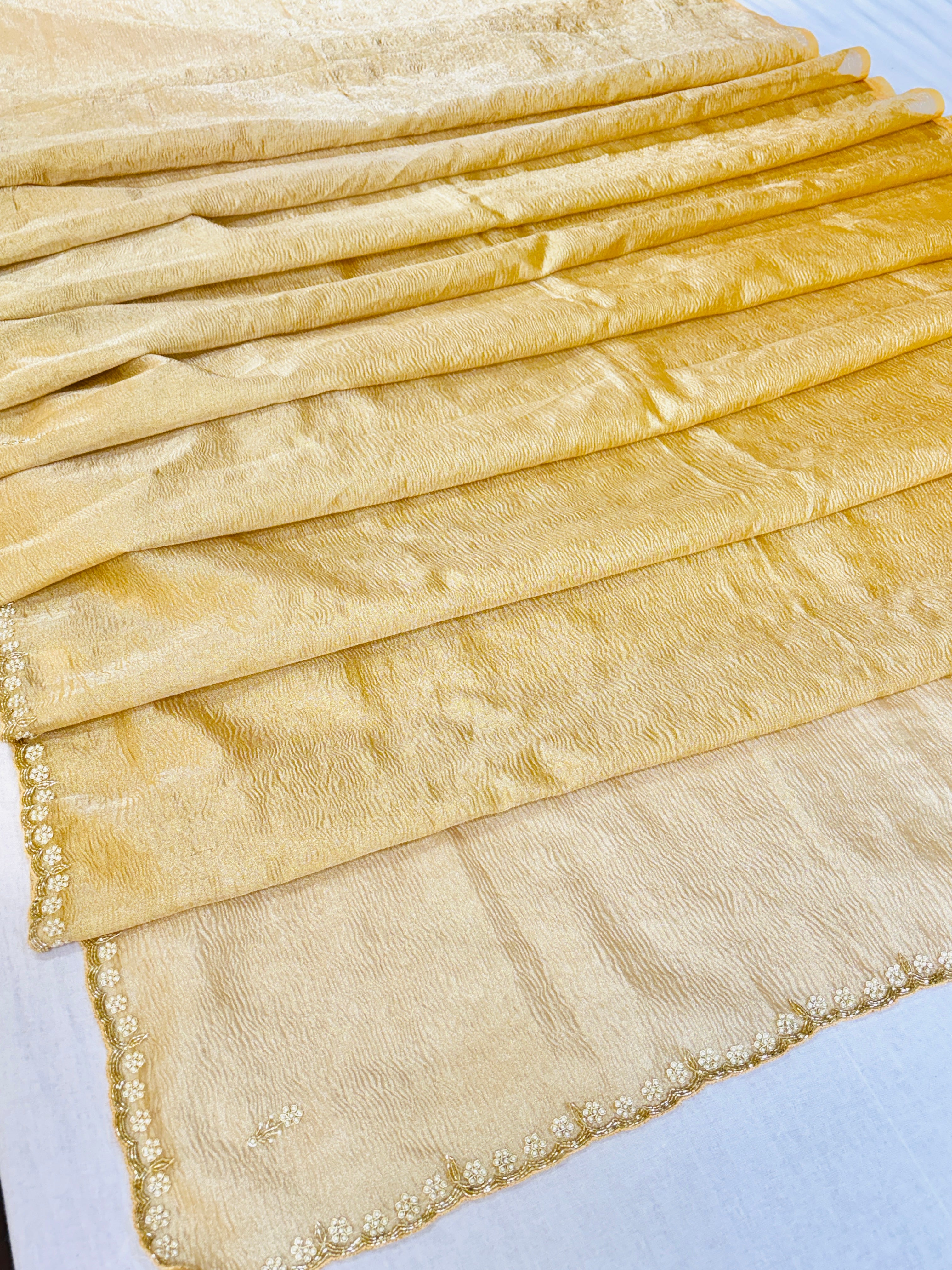 Gold Crushed Tissue Designer Saree