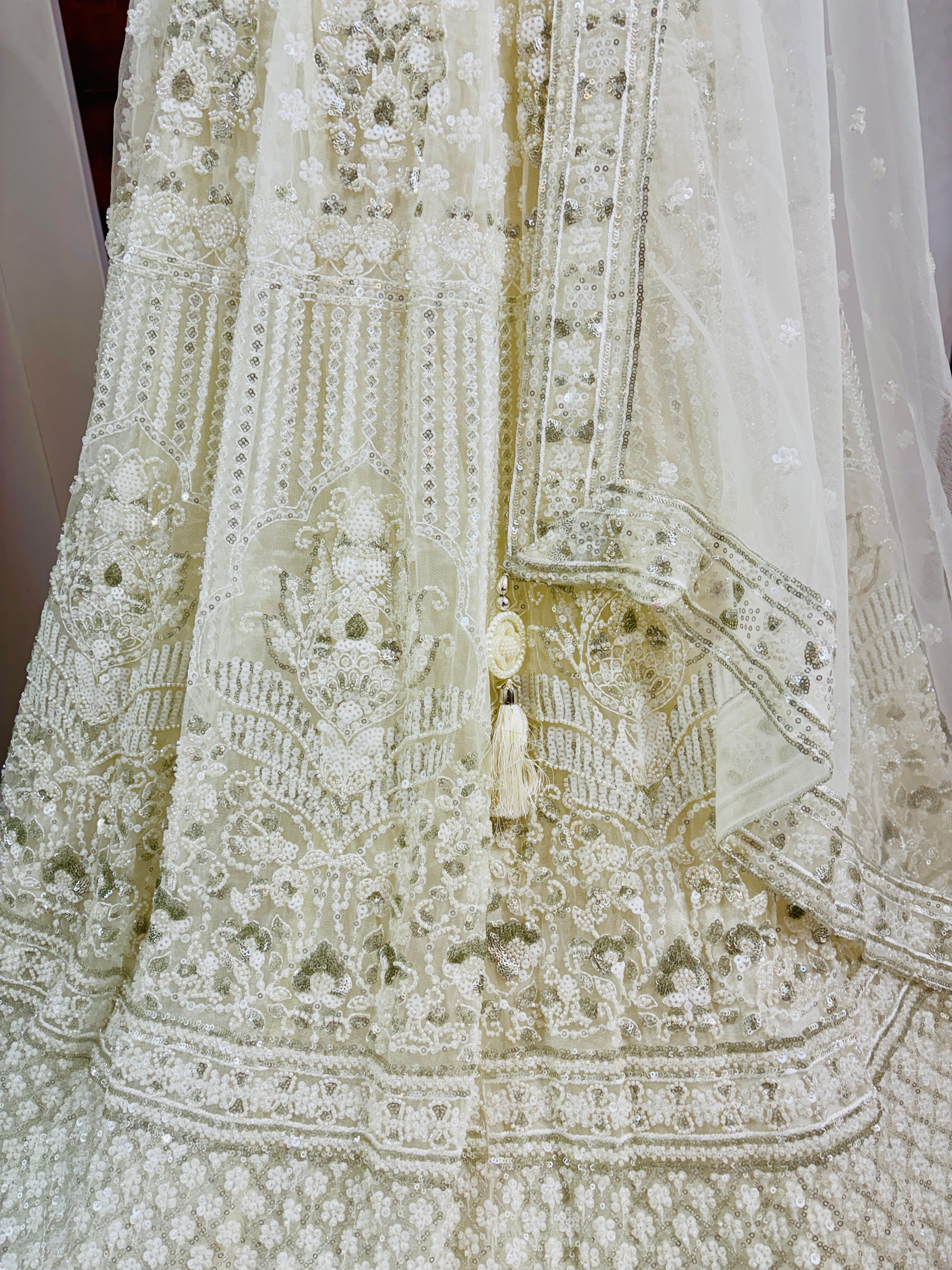 Off White Embroidered Designer Lehenga