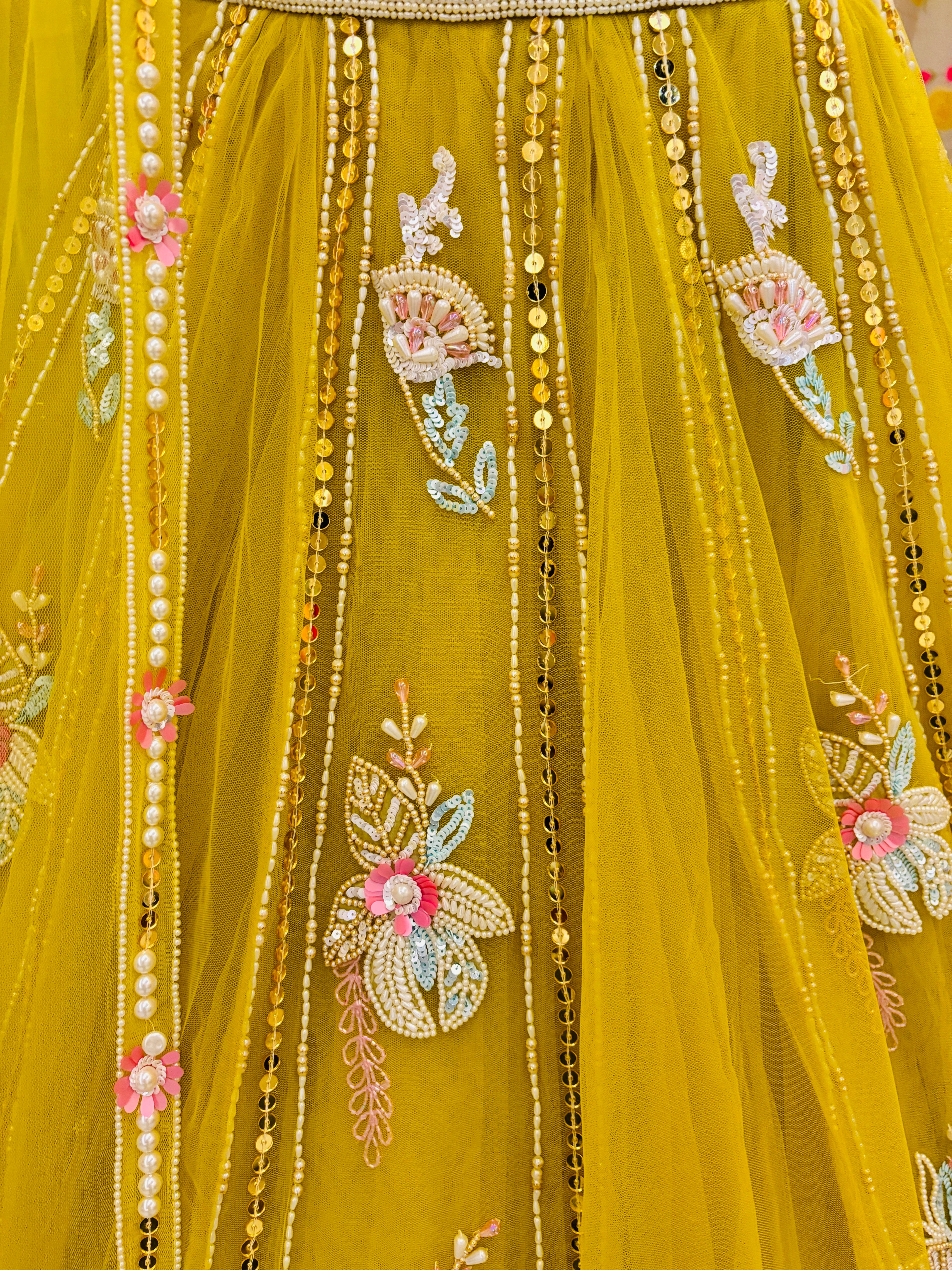 Yellow Organza Festive Designer Lehenga