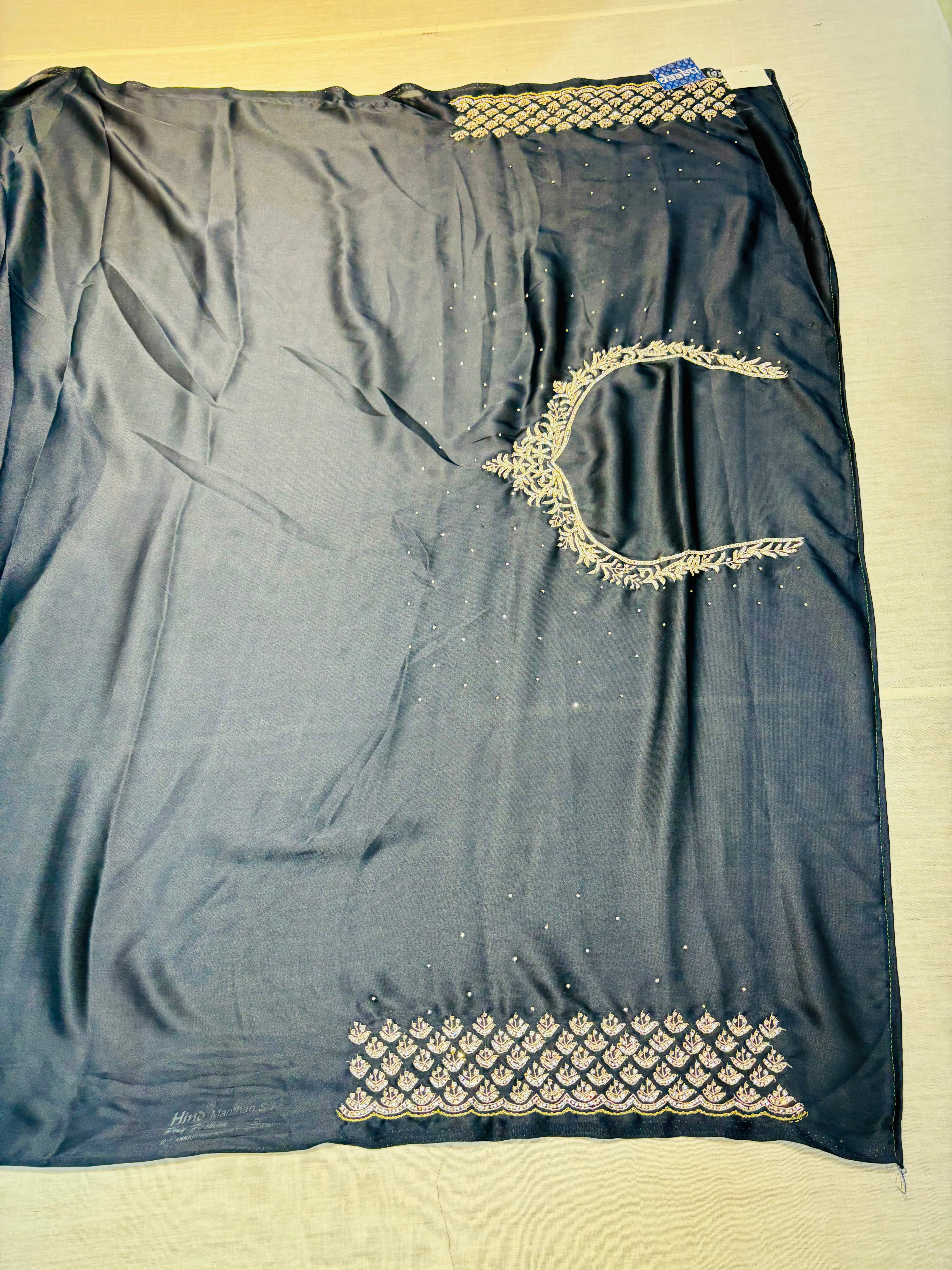 Blue Satin Silk Swarovski Saree