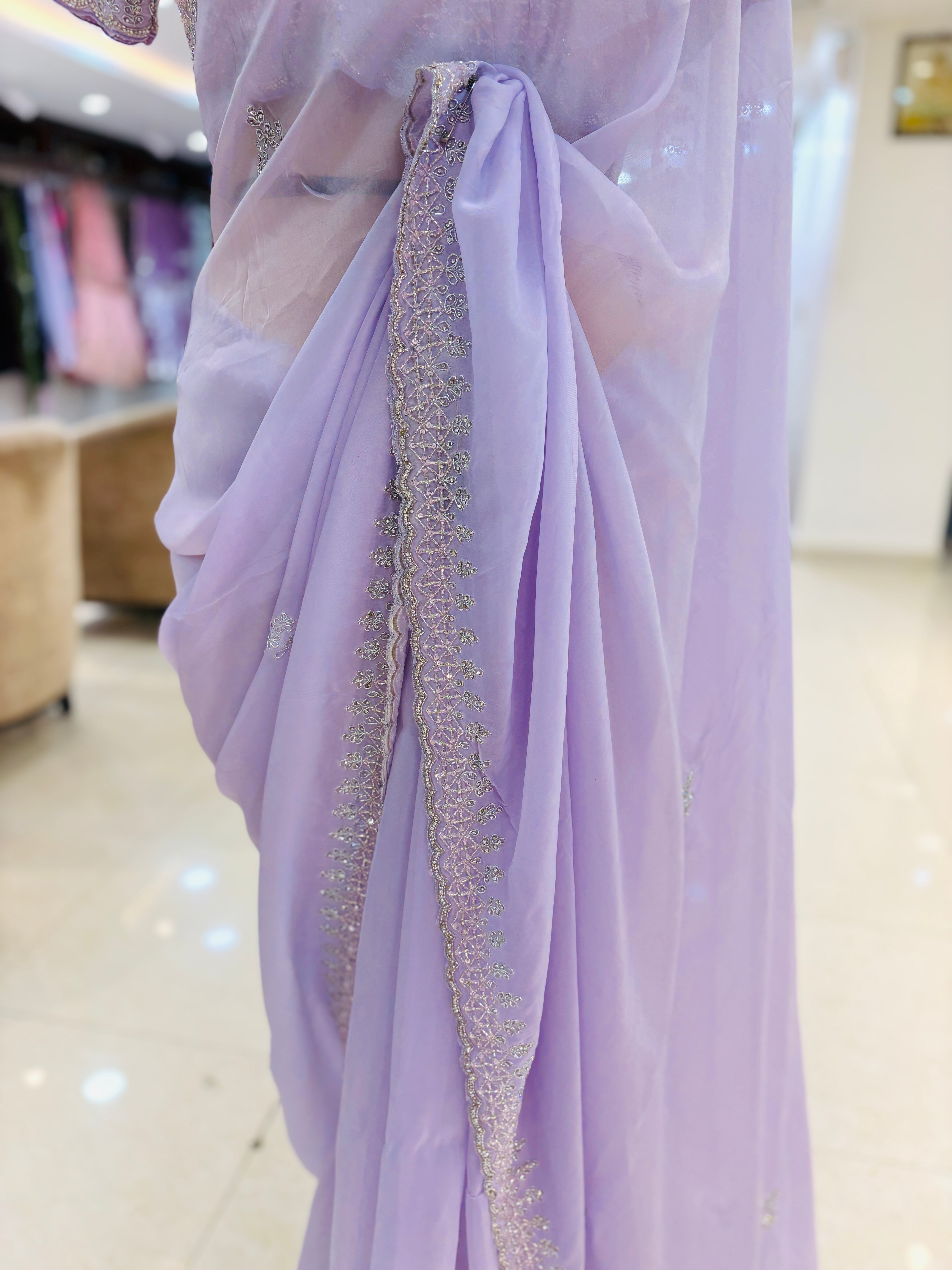 Lilac Soft Silk Saree With Readymade Blouse