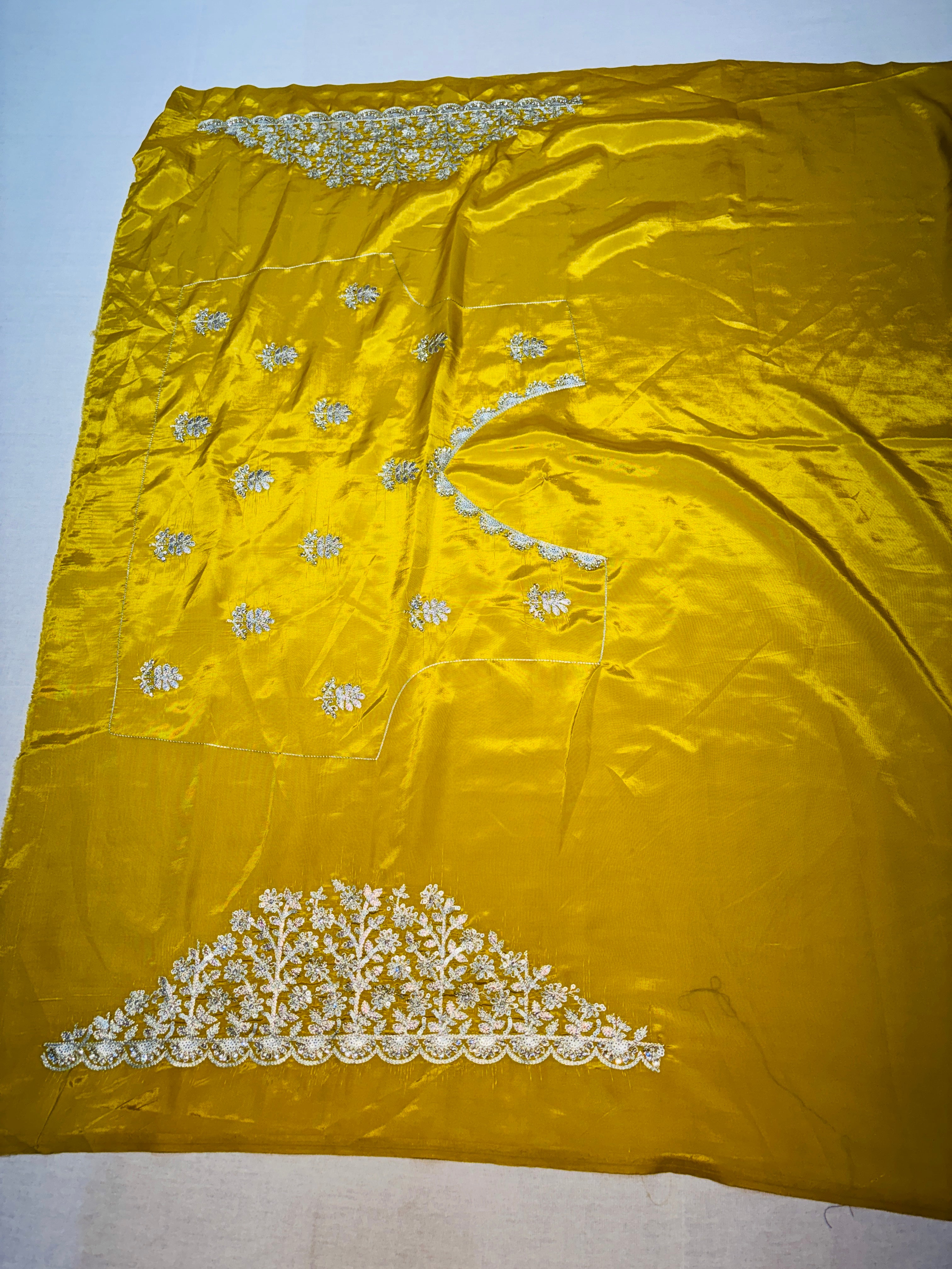 Mustard Tissue Silk Pittan Work Saree