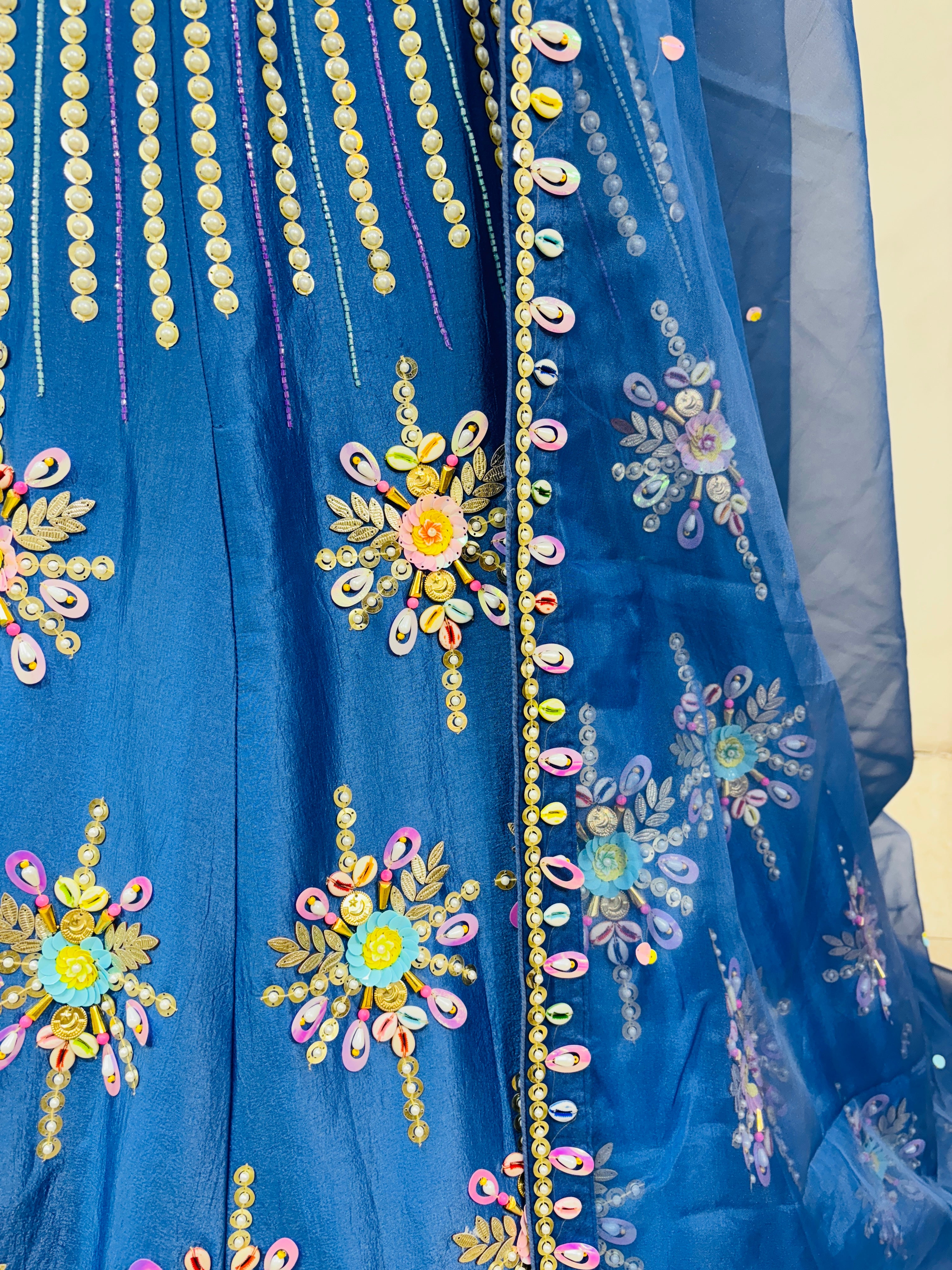 Ice Blue 3D Embroidered Lehenga