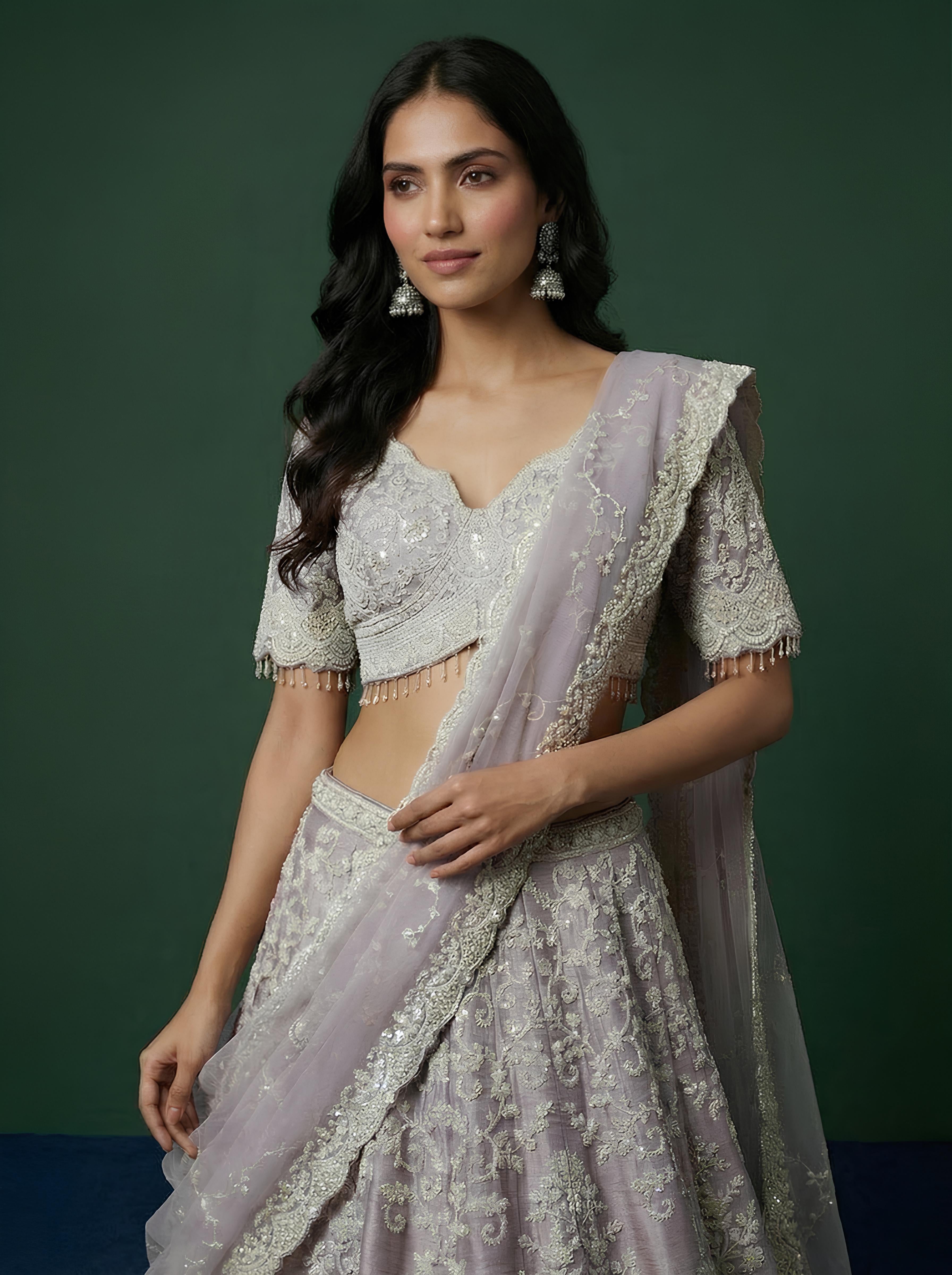 Blue Silk Embroidered Festive Wear Lehenga