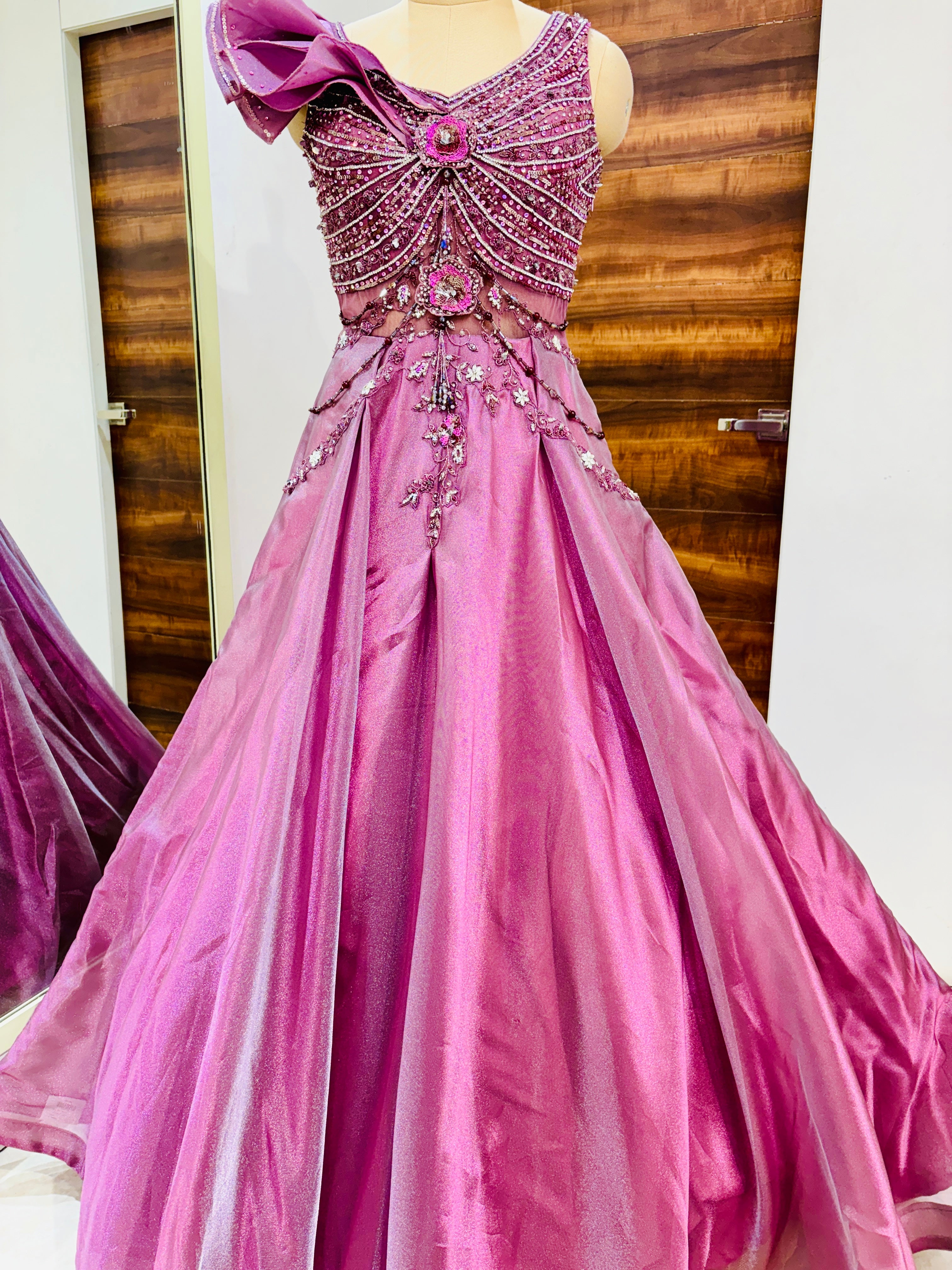 Mauve Pink Tissue Organza Ball Gown