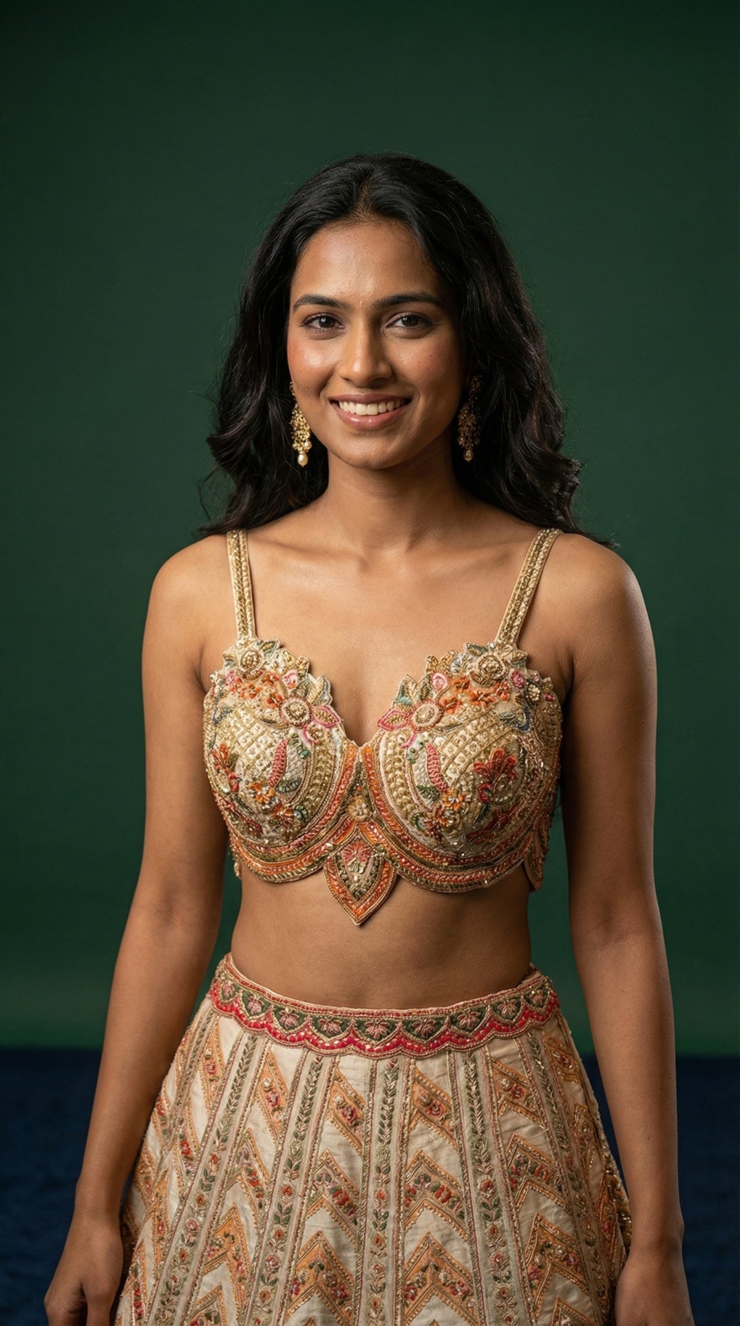 Off White Silk Embroidered Festive Wear Lehenga