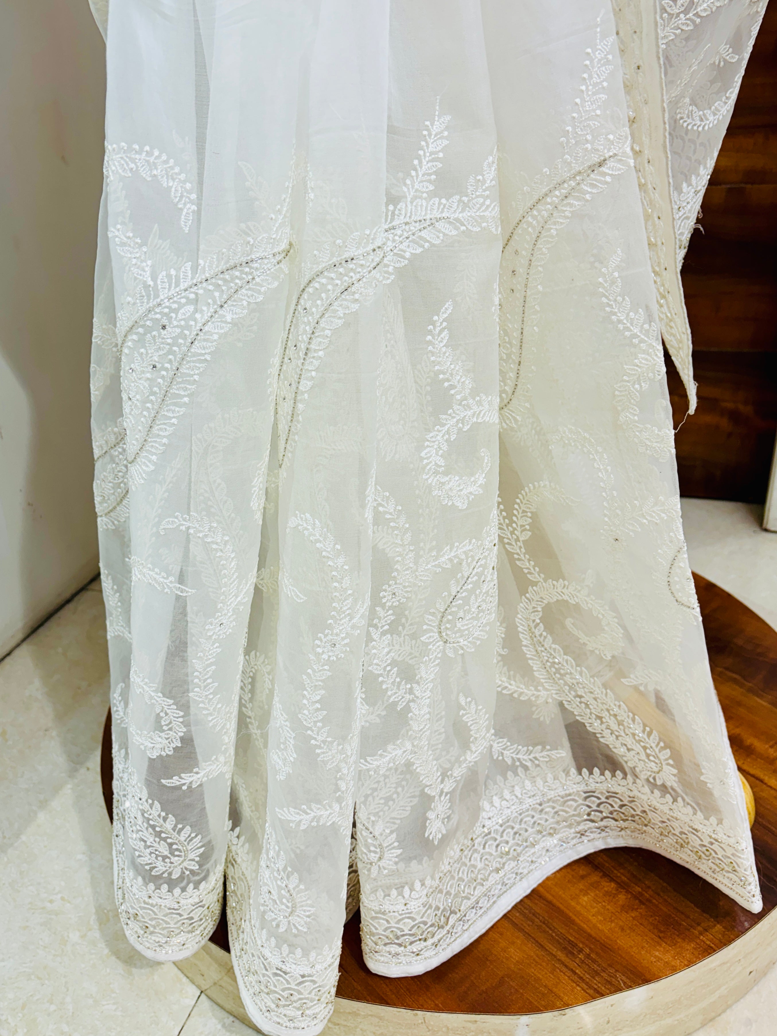 White Organza Sequince Work Saree