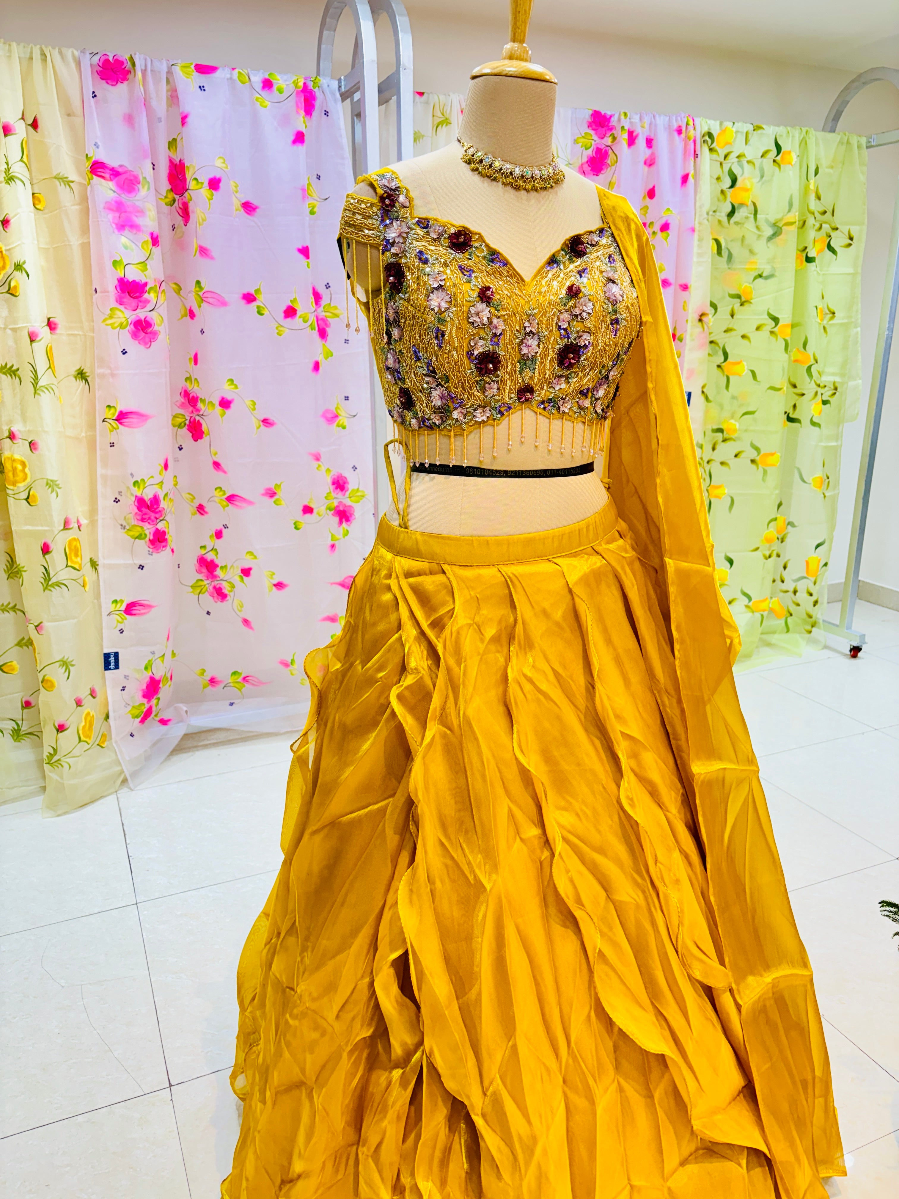 Mustard Tissue Designer Lehenga