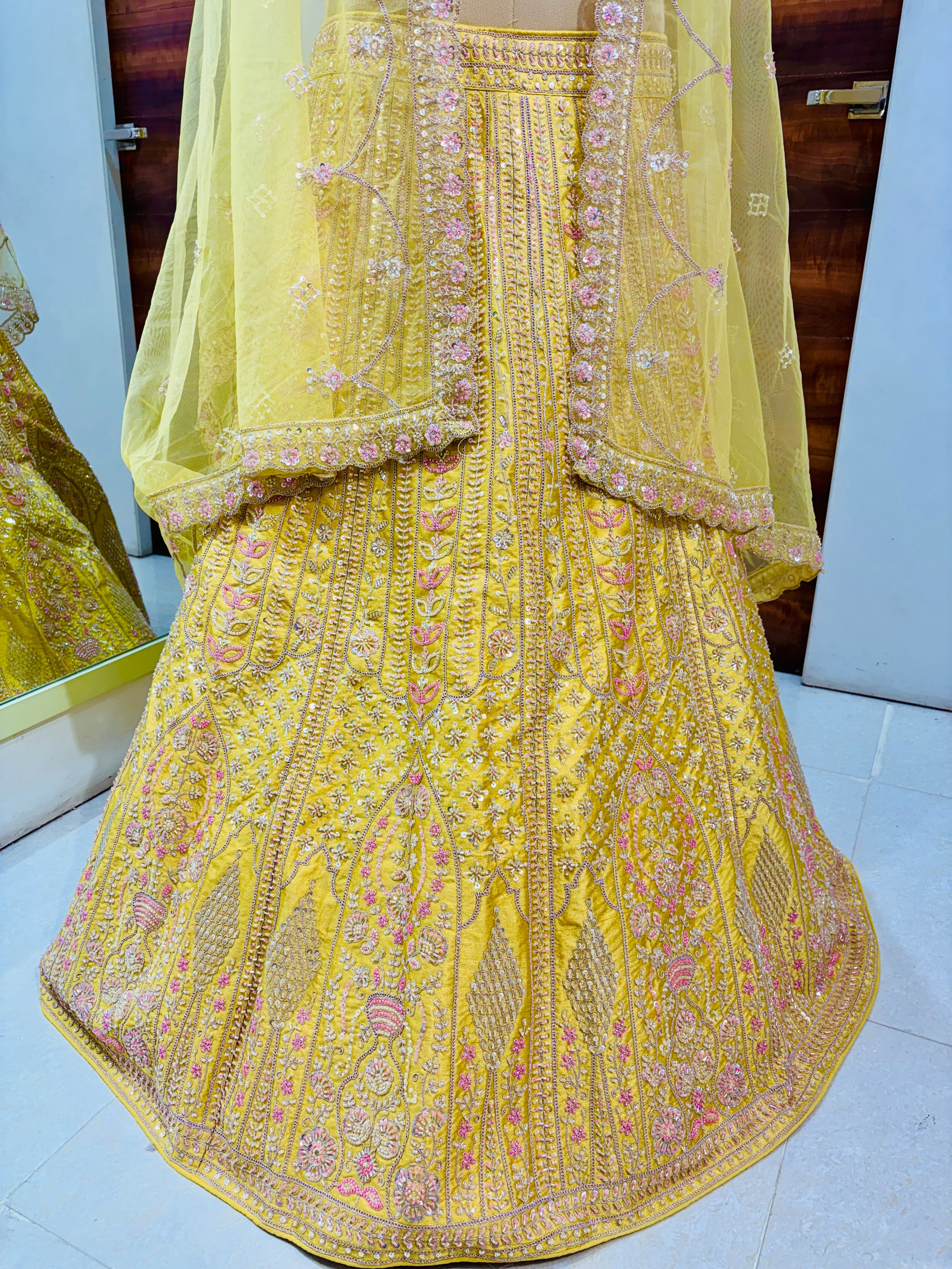 Yellow Embroidered Designer Raw Silk Lehenga