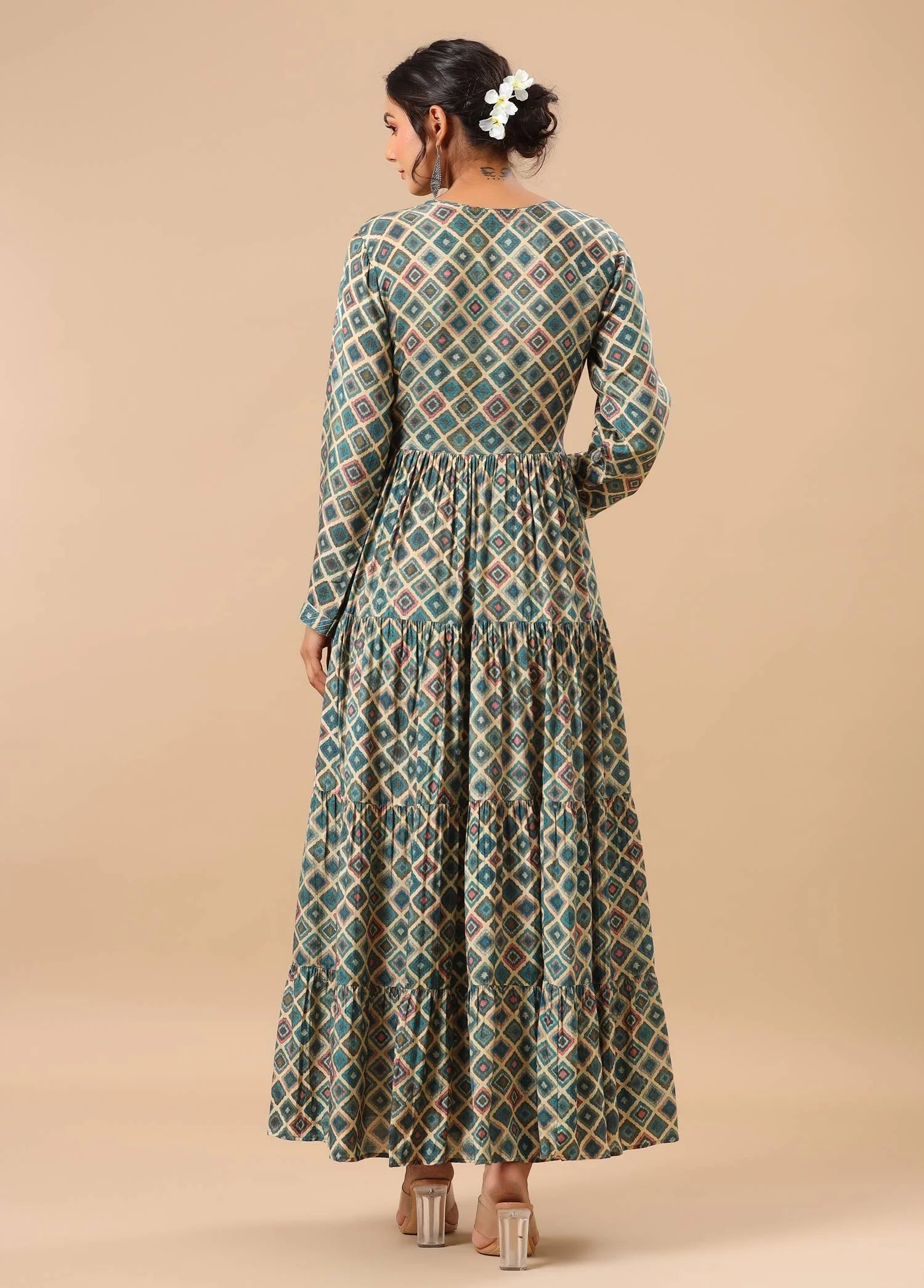 Green Muslin Printed Gown