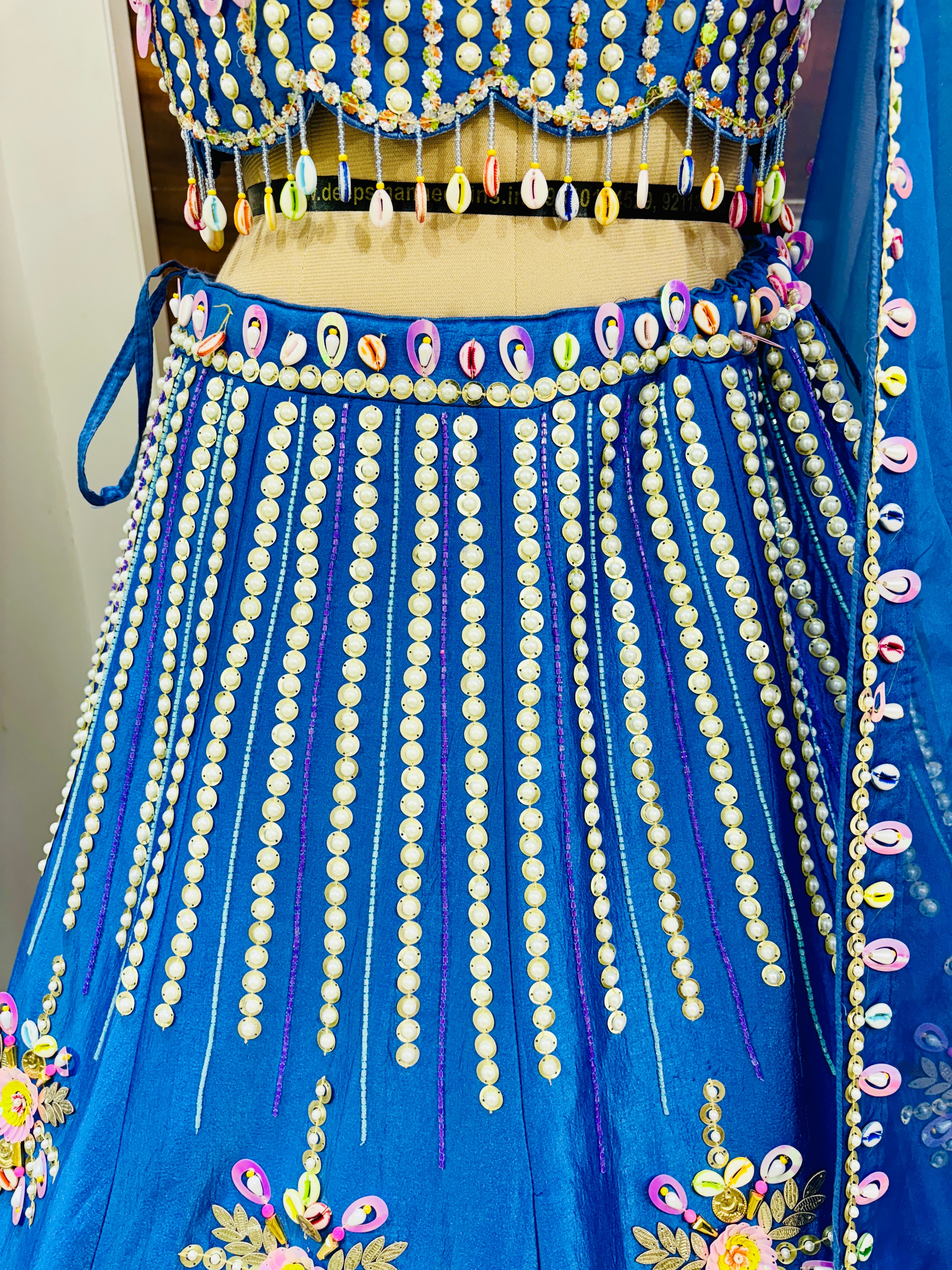 Ice Blue 3D Embroidered Lehenga