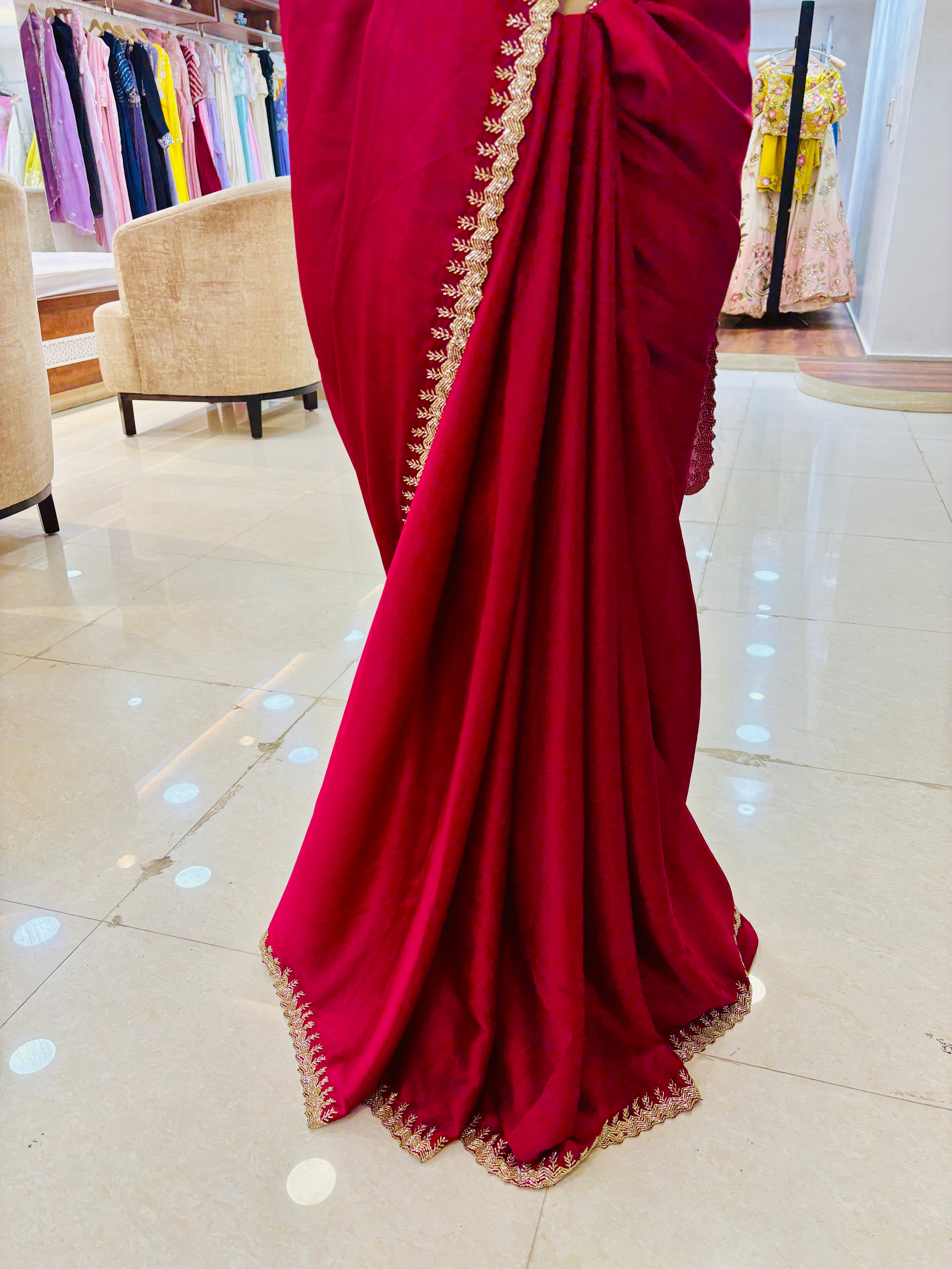 Burgundy Plain Festive Saree