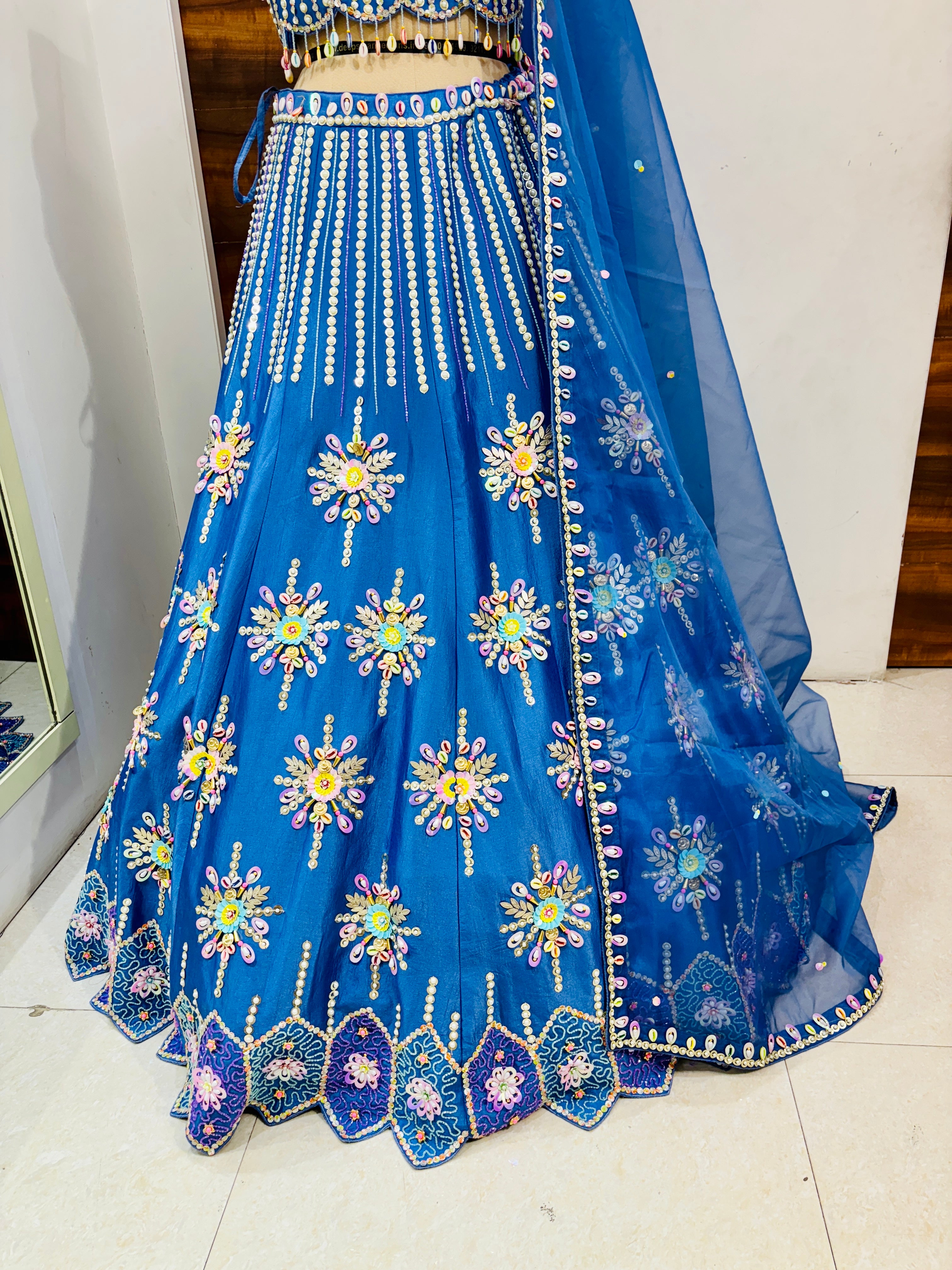 Ice Blue 3D Embroidered Lehenga