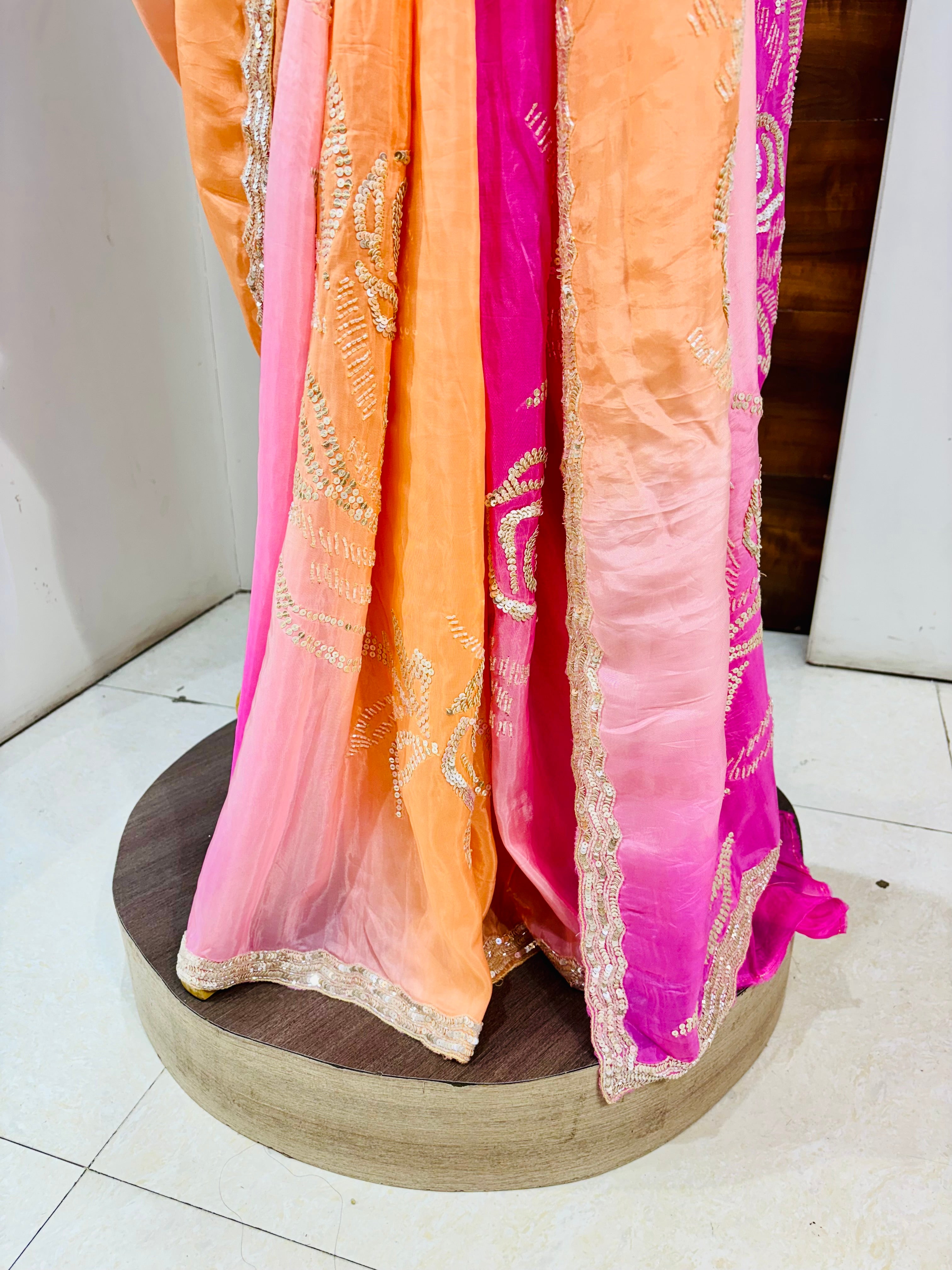 Shaded Pink Silk Sequinned Saree