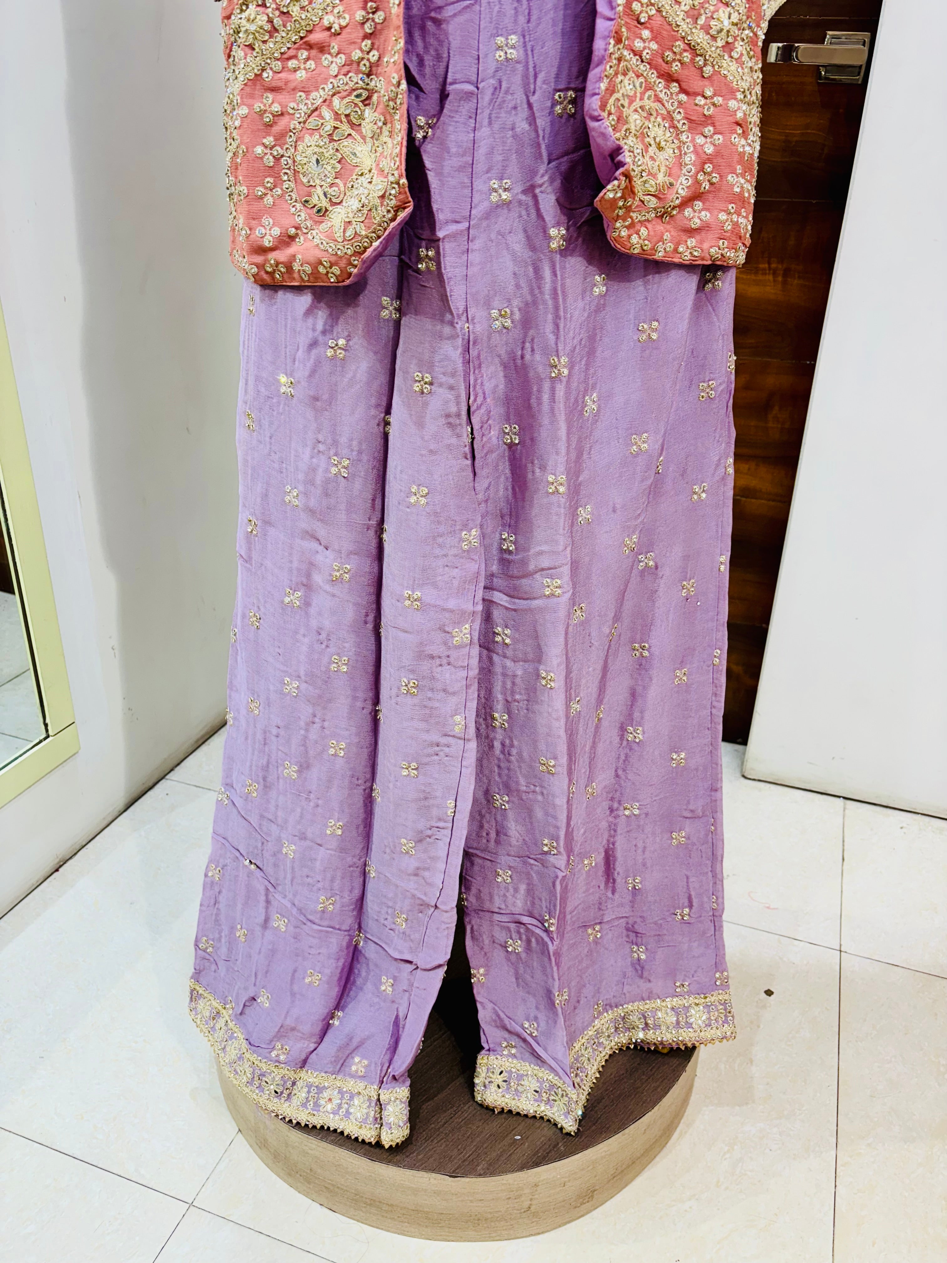 Lilac Georgette Shrug With Sharara & Jacket