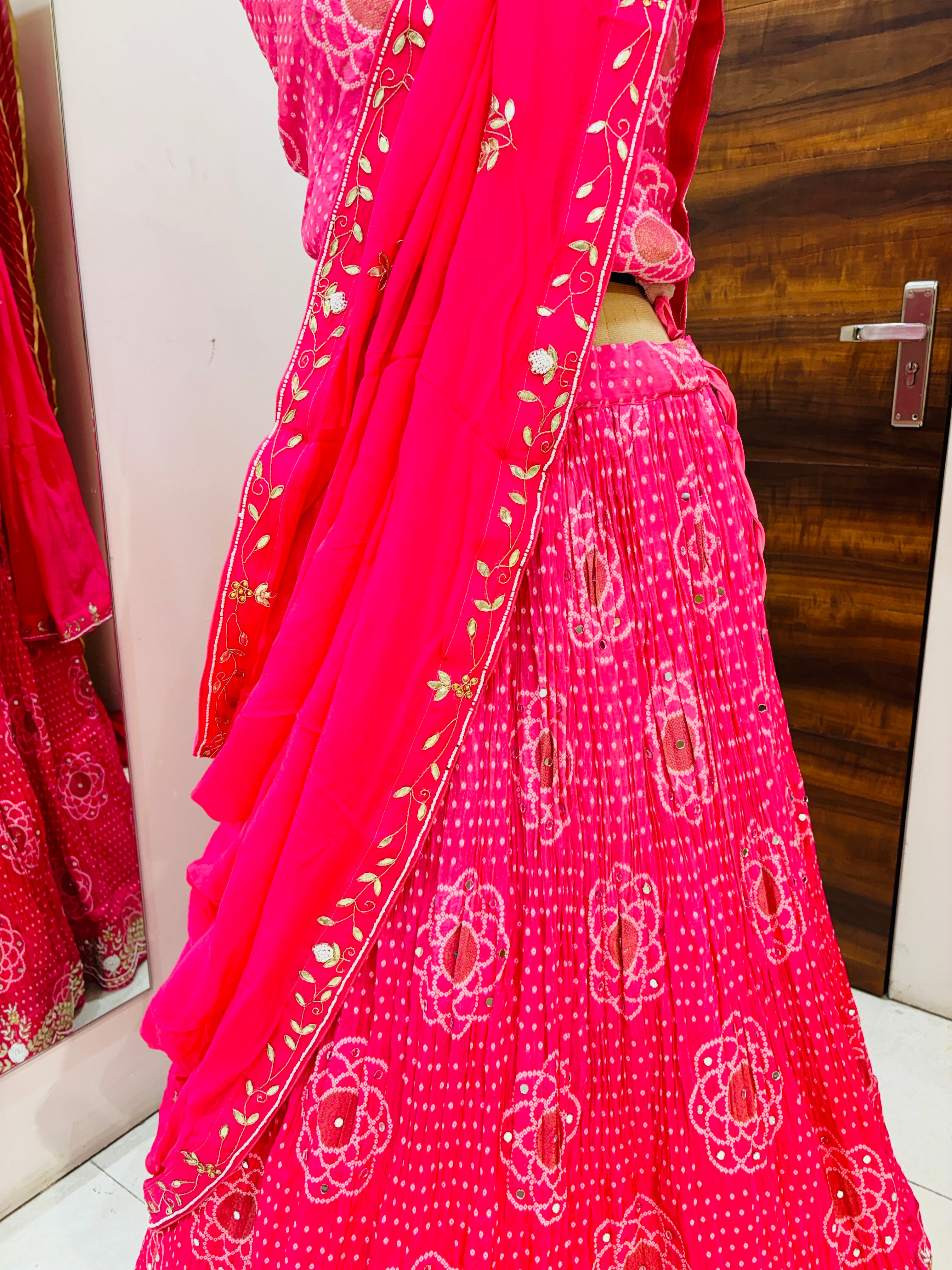 Light Pink Bandhej Silk Lehenga