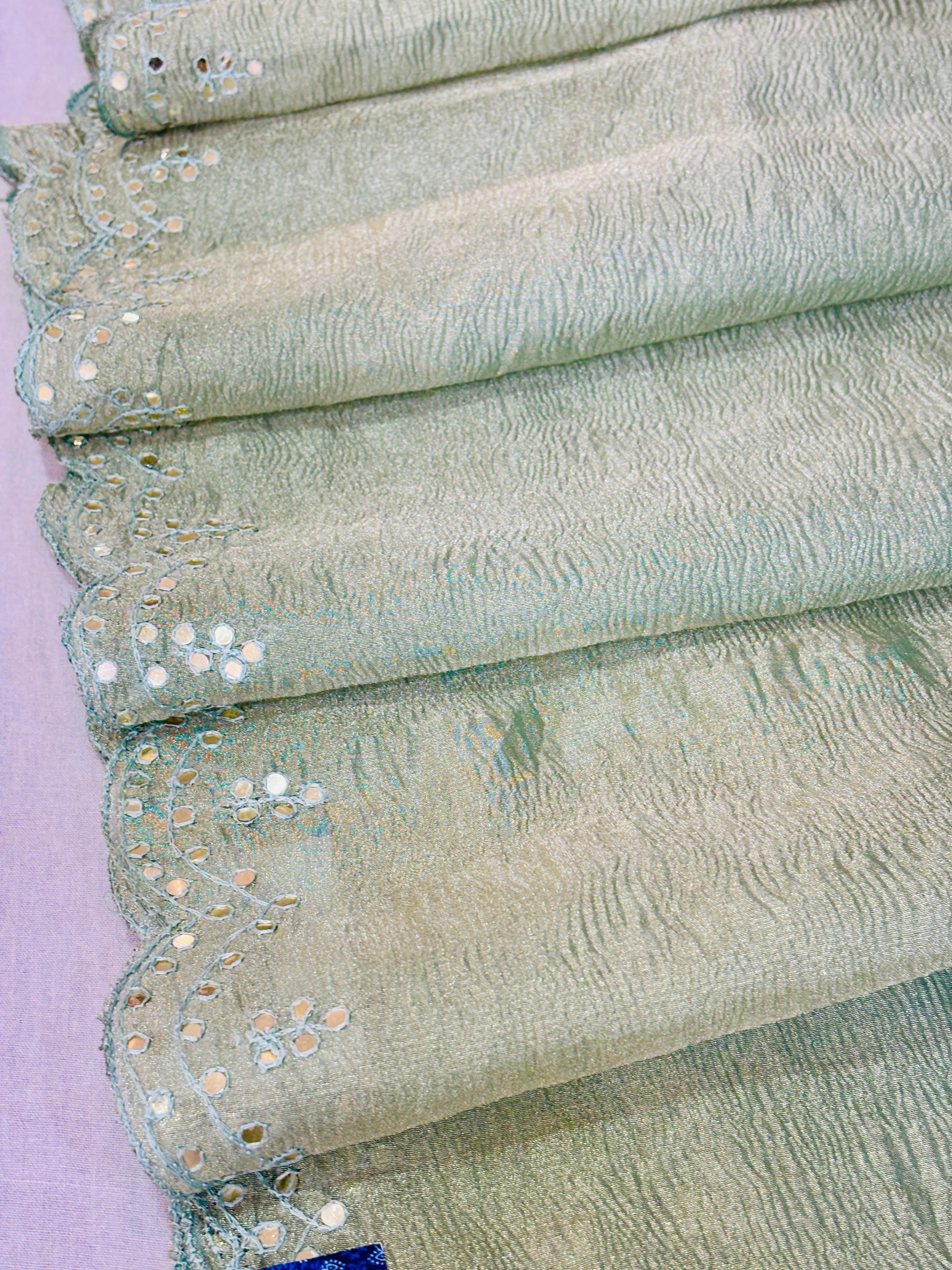 Dark Green Crushed Tissue Designer Saree