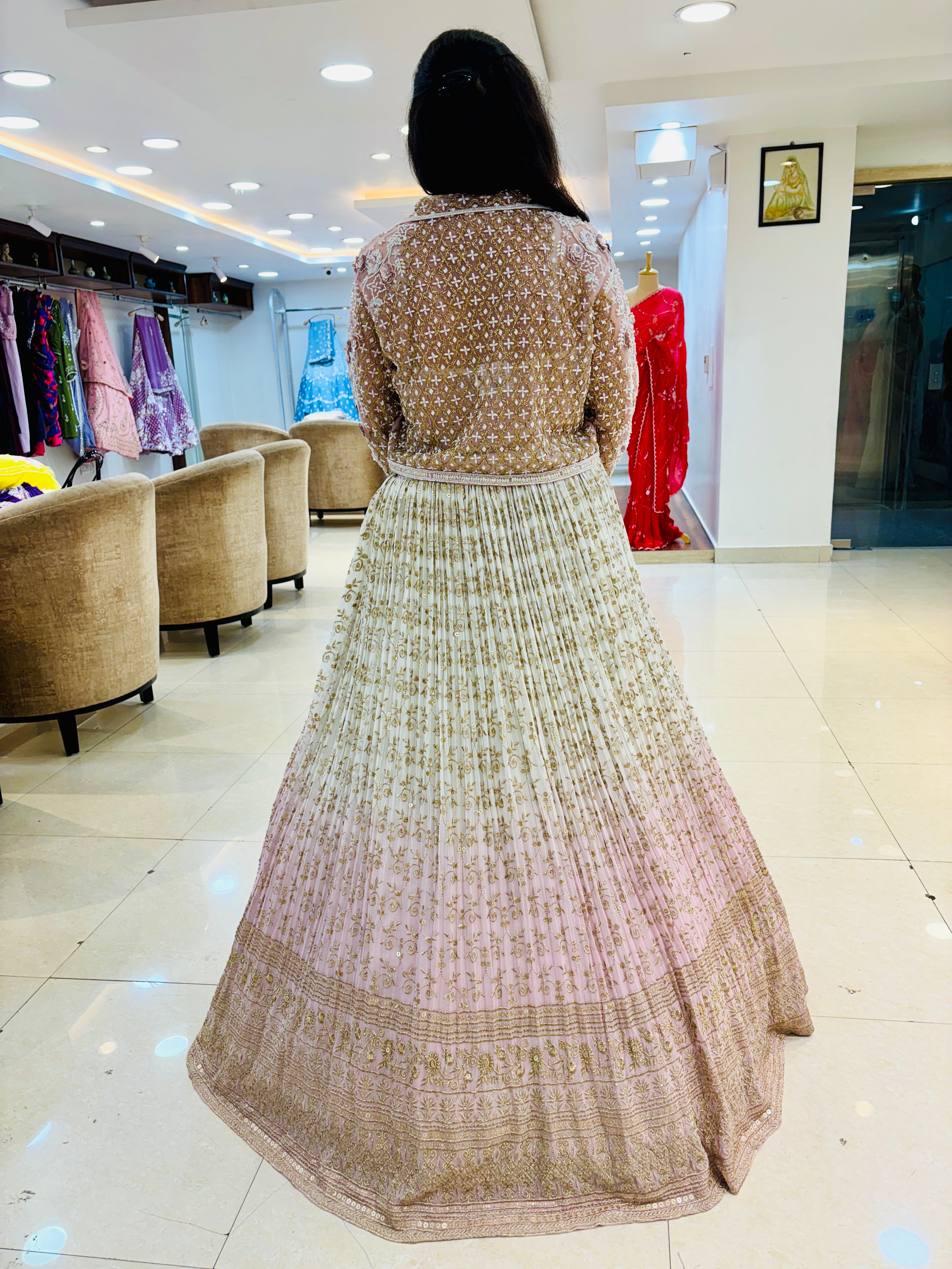 Shaded Pink Georgette Lehenga With Shrug