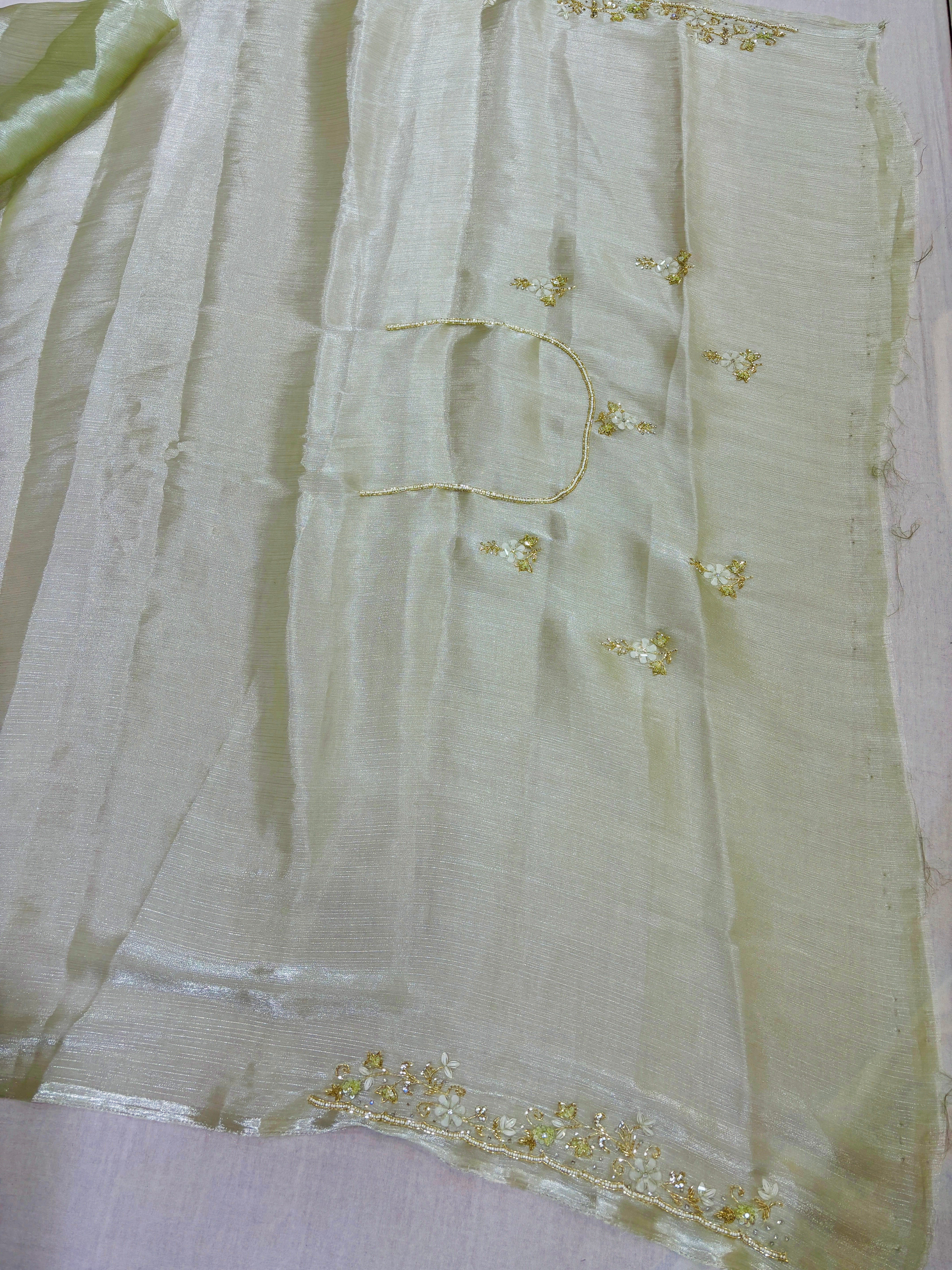 Green Tissue Designer Embroidery Saree