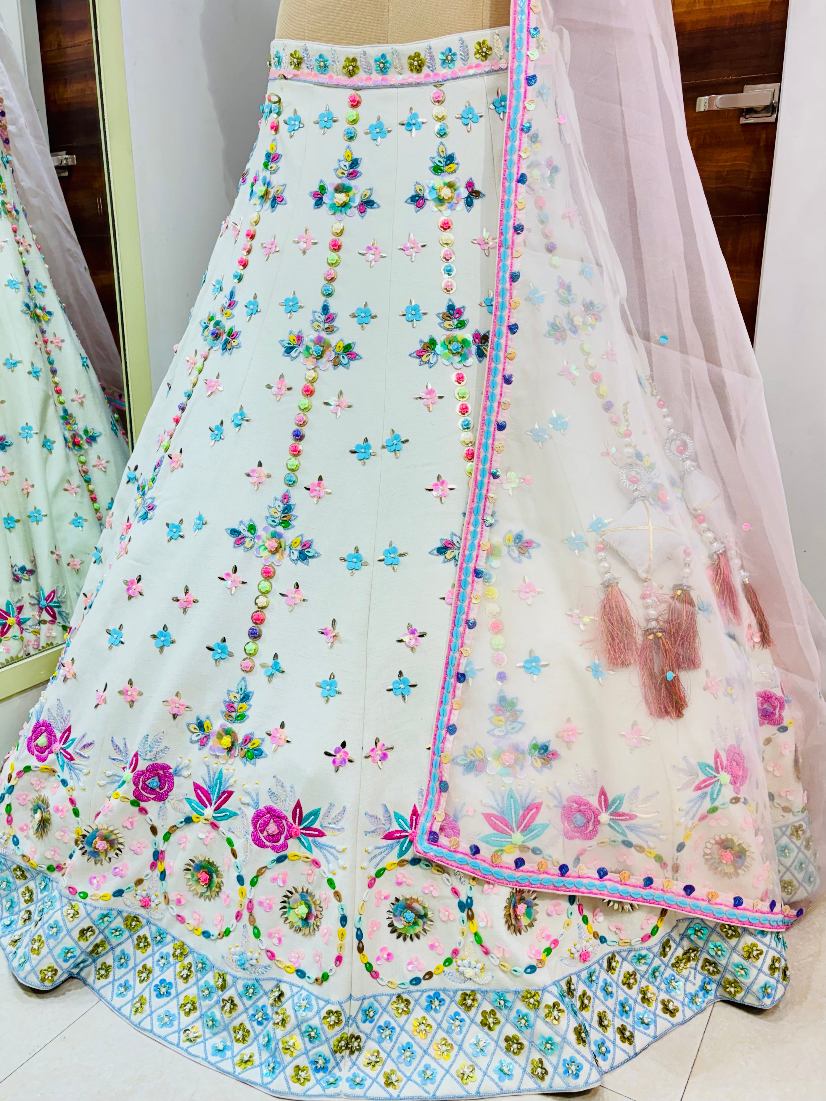 White 3D Embroidered Designer Lehenga