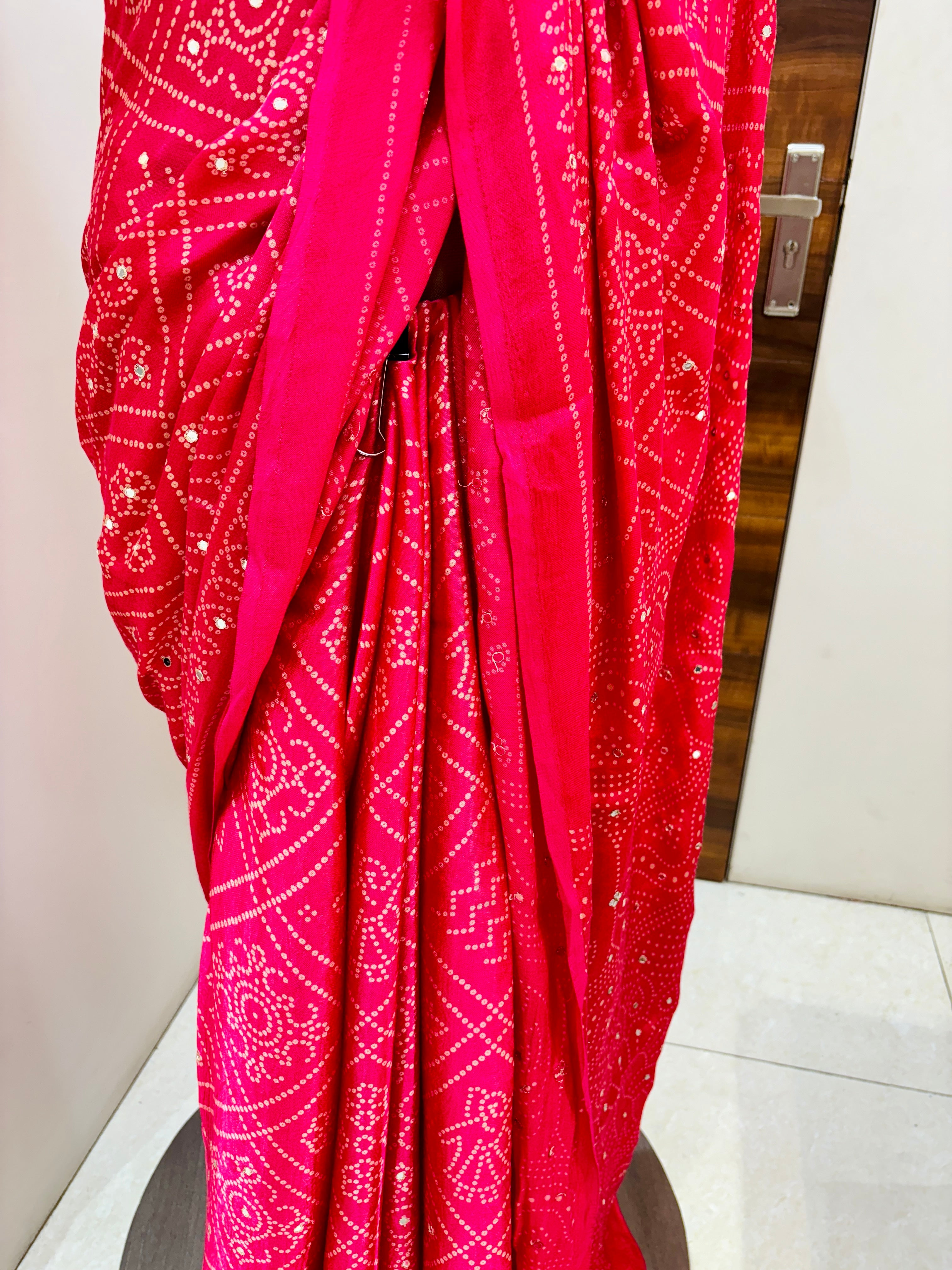 Dark Pink Muslin Silk Bandhej Saree