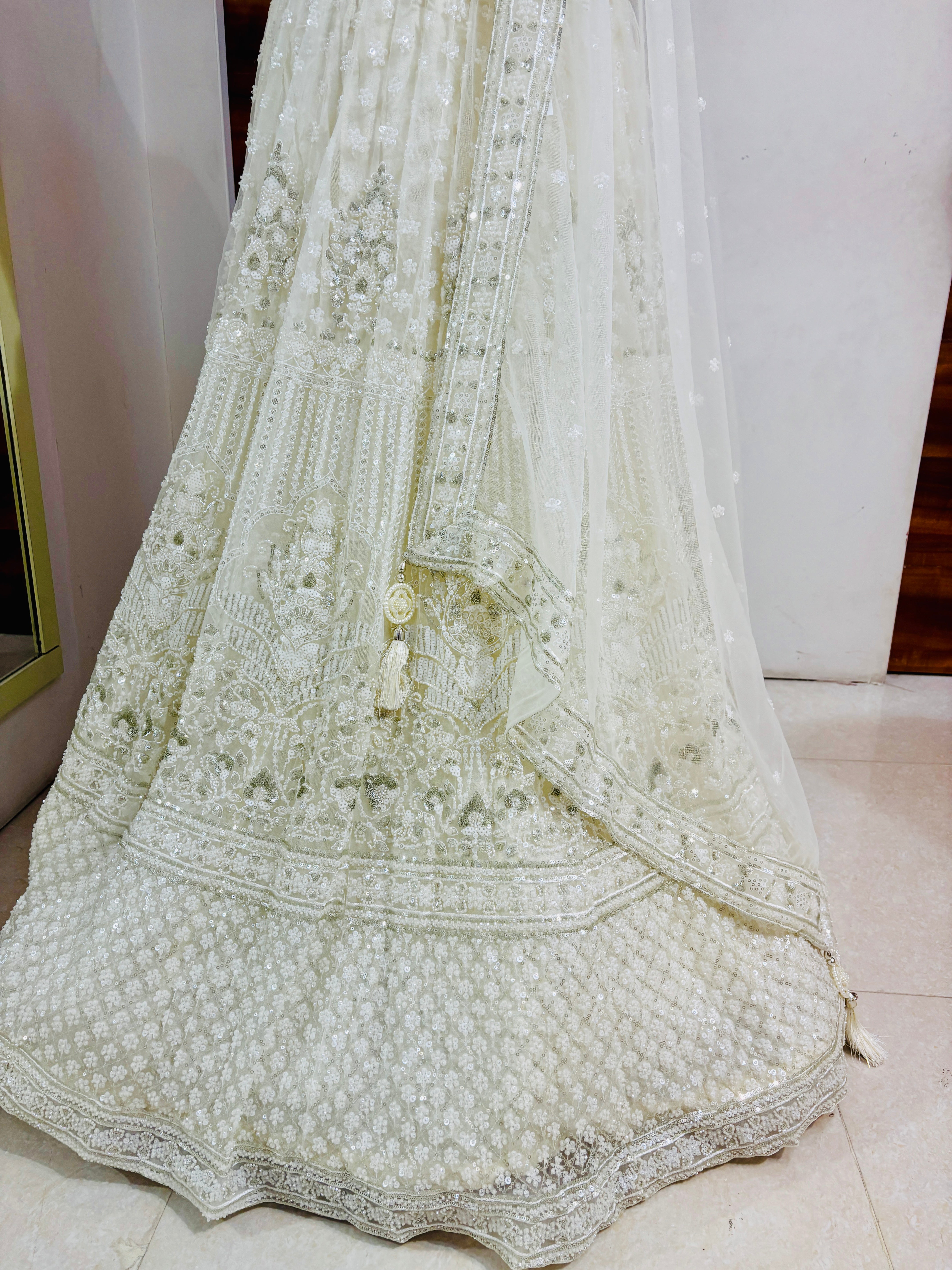 Off White Embroidered Designer Lehenga