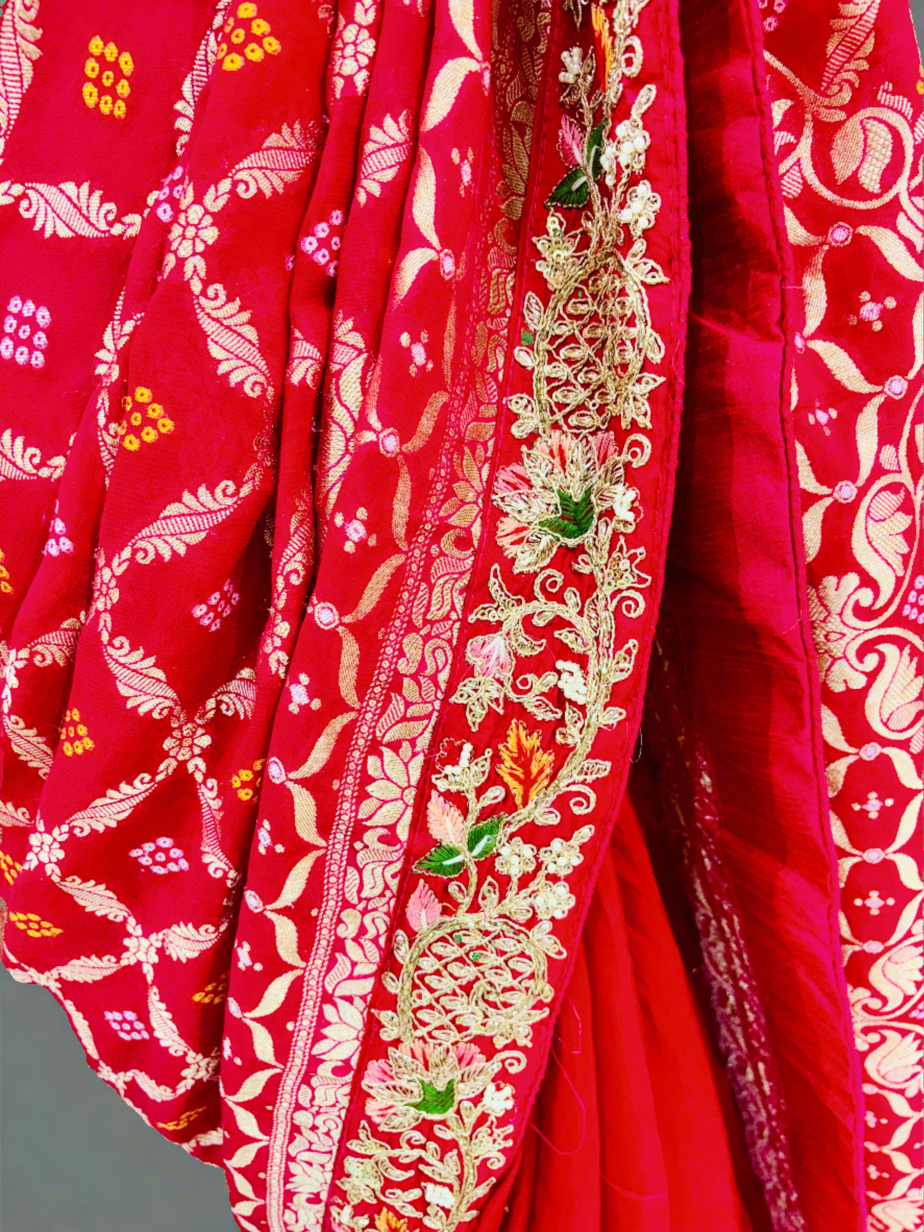 Rani Gajji Bandhej Frill Pattern Saree