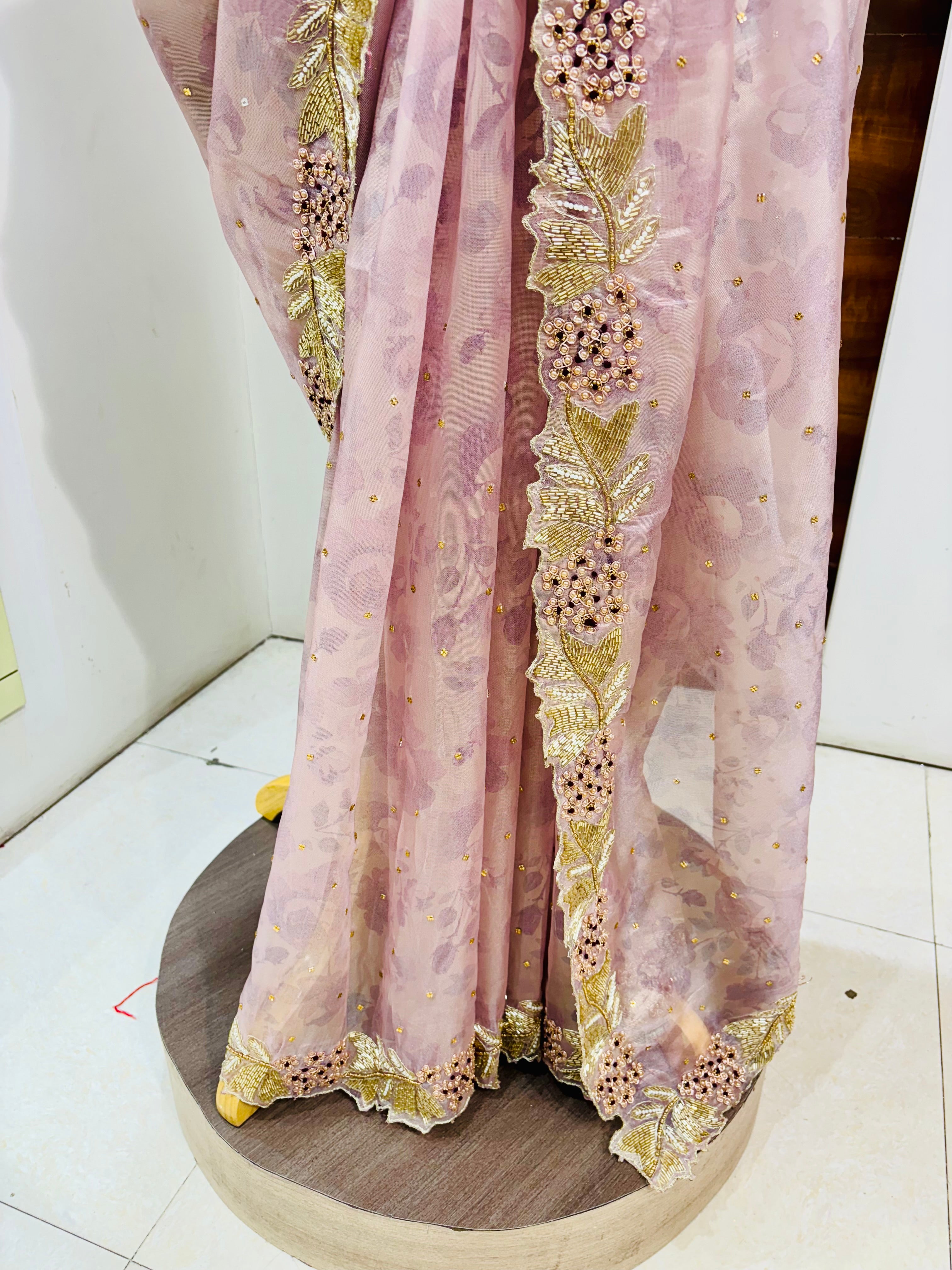 Peach Digital Print Organza Saree