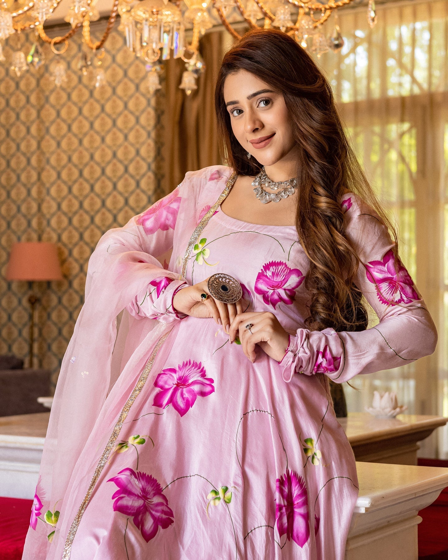 Light Pink Handpainted Churidaar Set