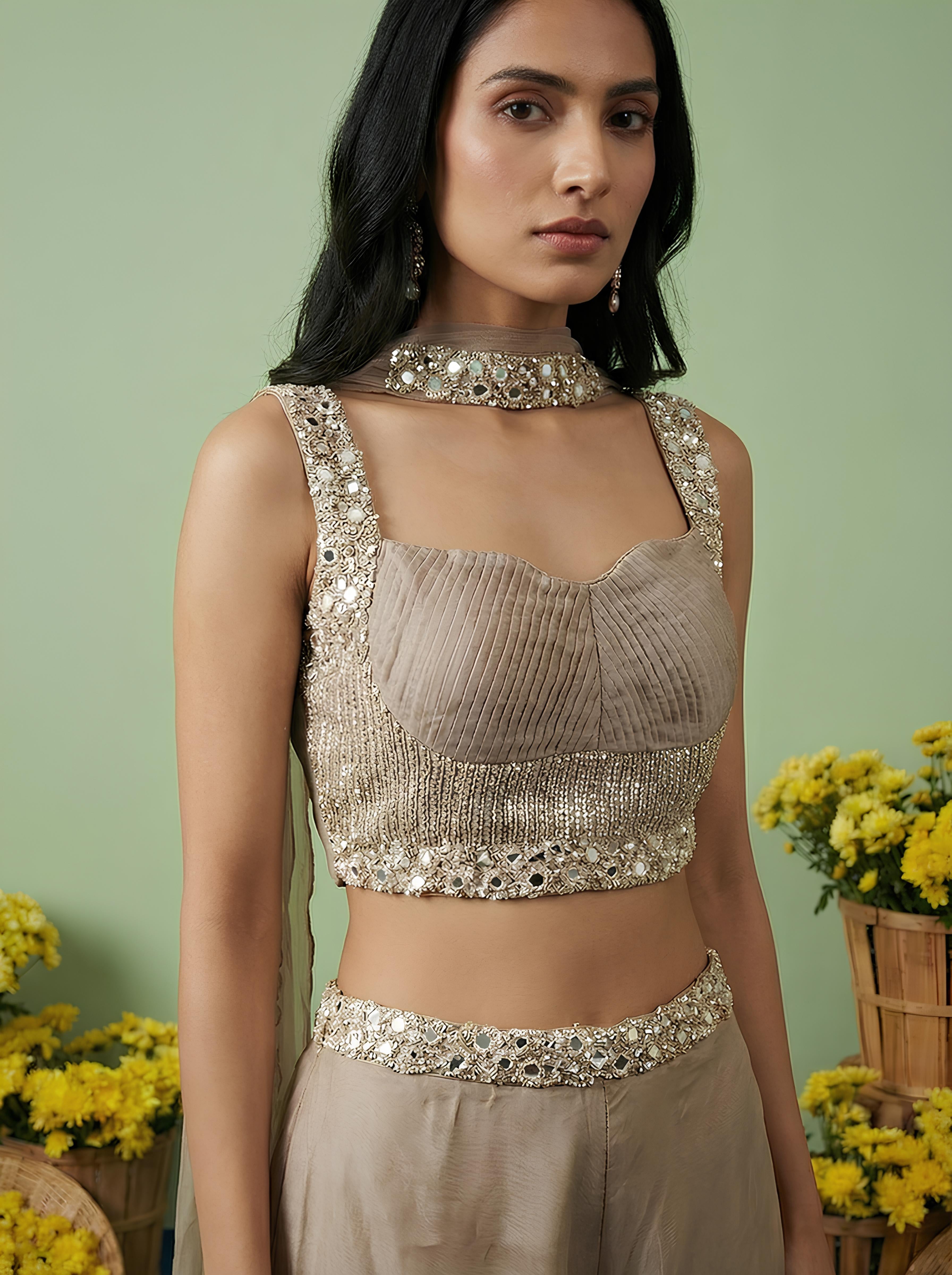 Ivory Embroidered Top With Sharara Suit