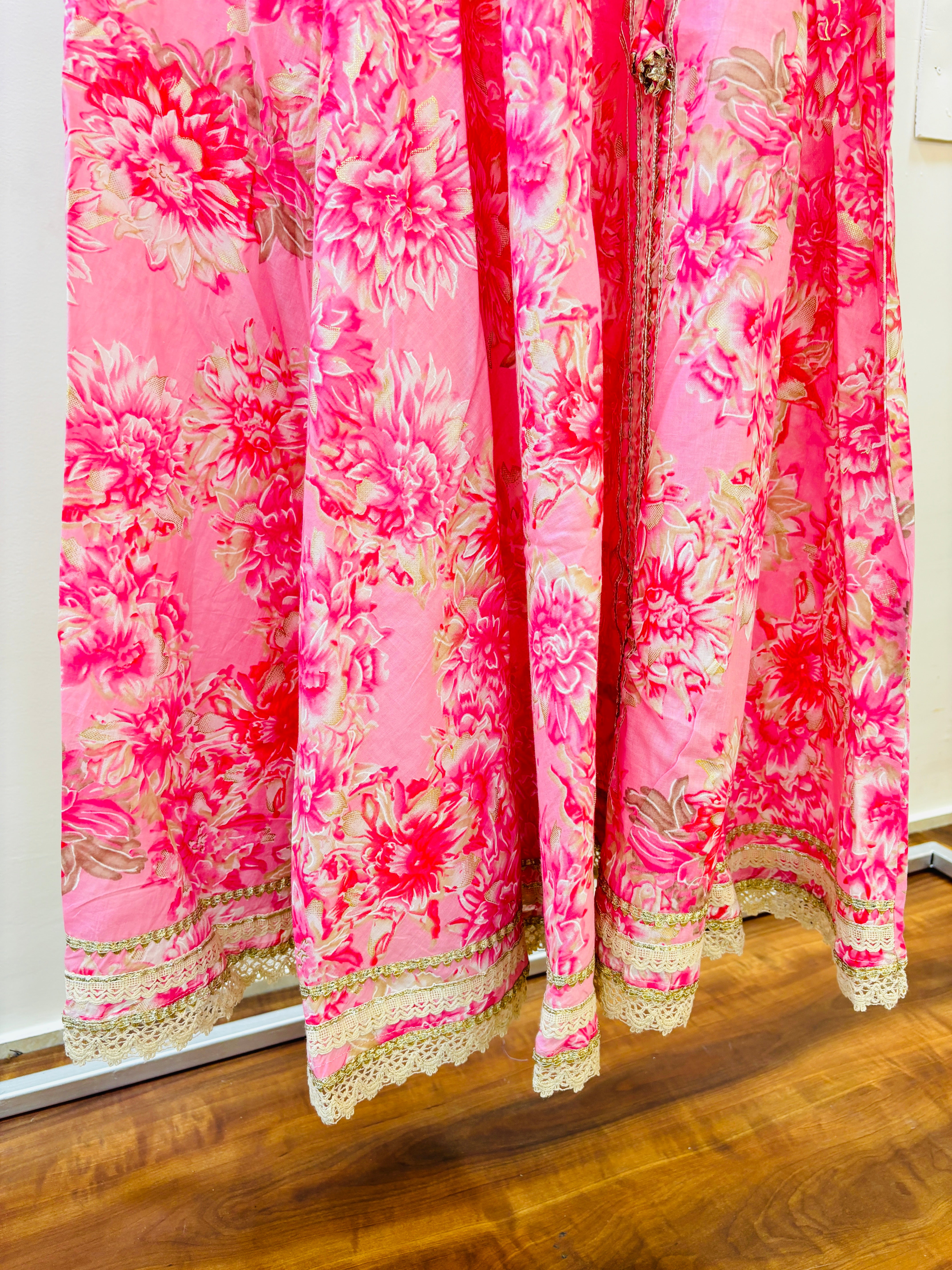 Pink Floral Print Cotton Gotta Work Anarkali