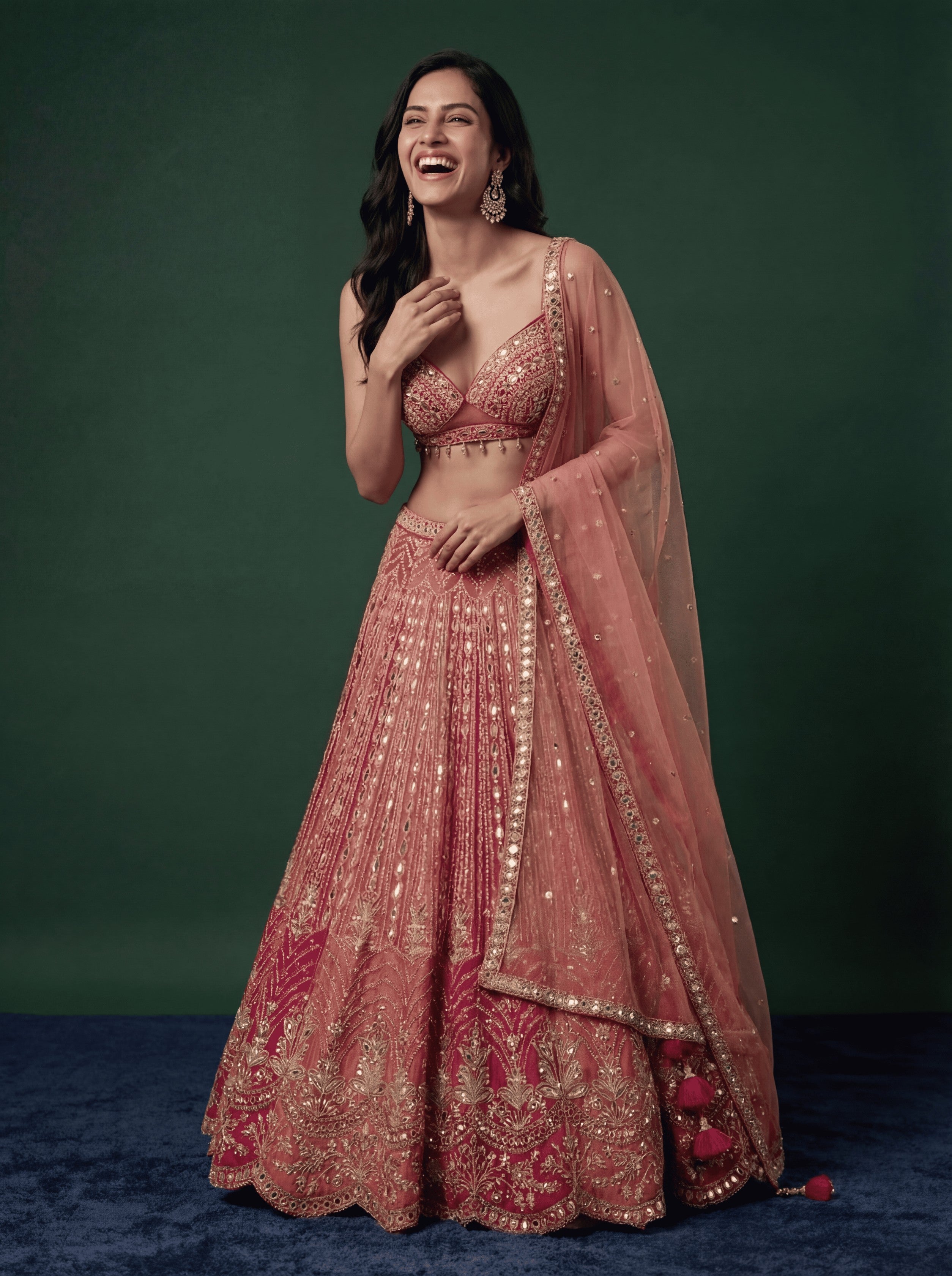 Multicolor Sequinned Net Designer Lehenga