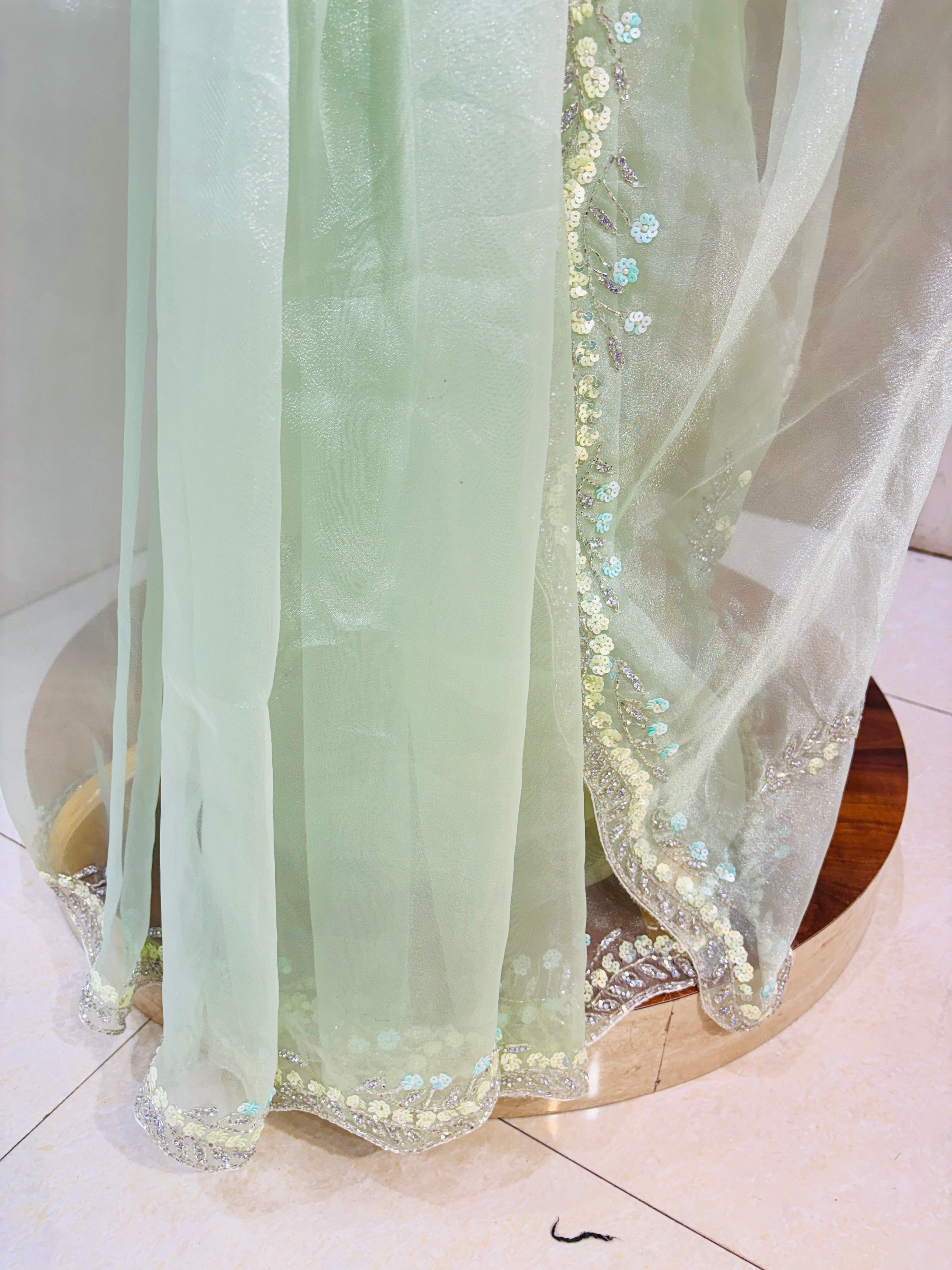 Light Green Designer Tissue Saree