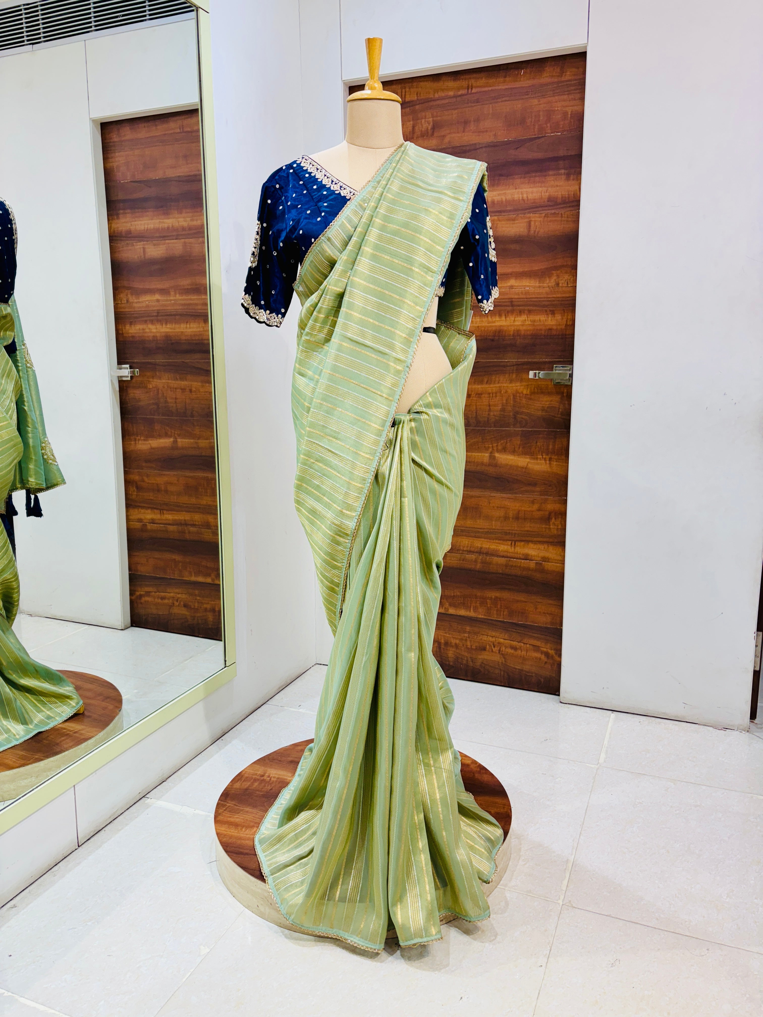 light green saree with readymade blouse