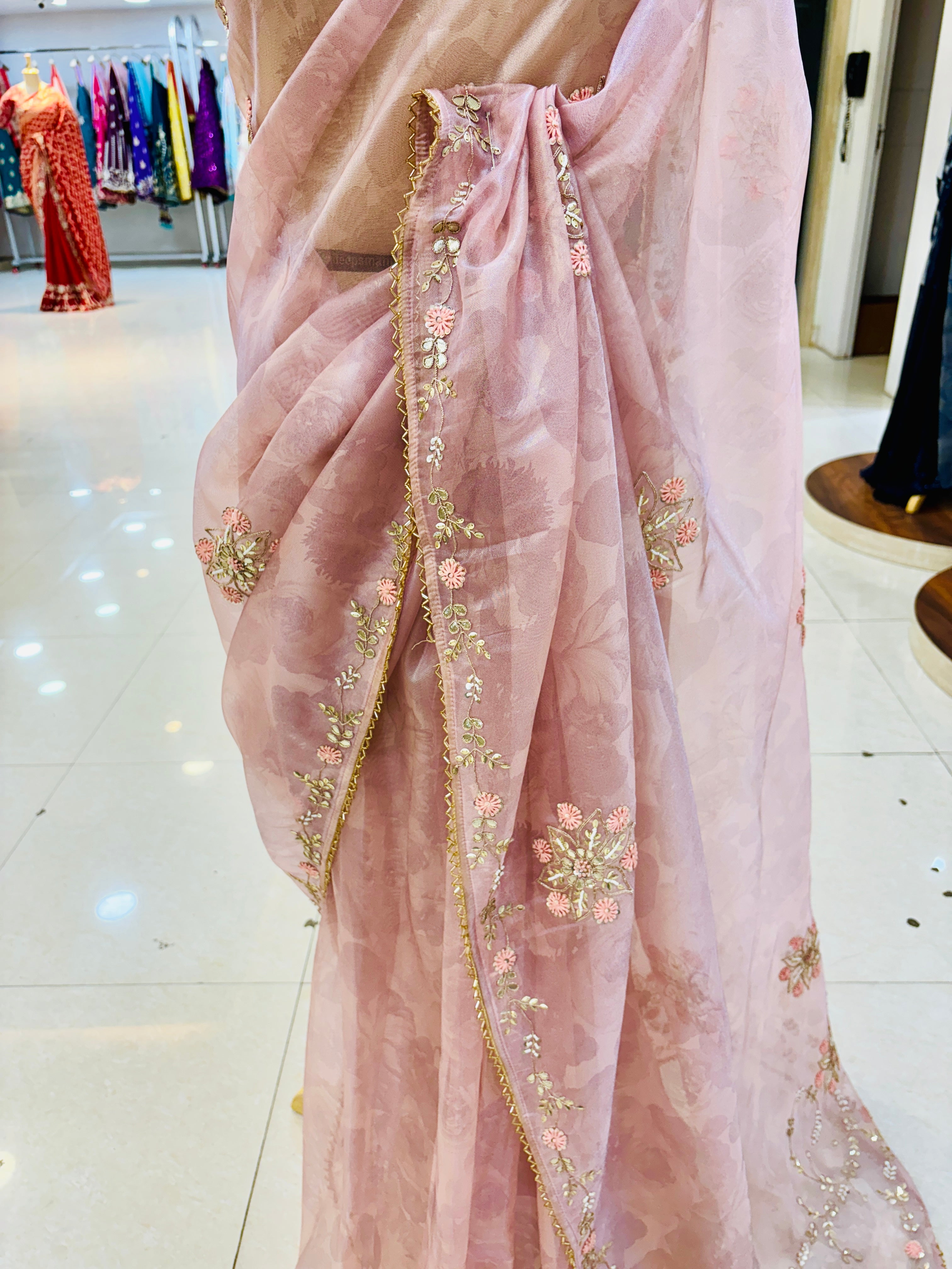 Light Pink Tissue Organza Saree