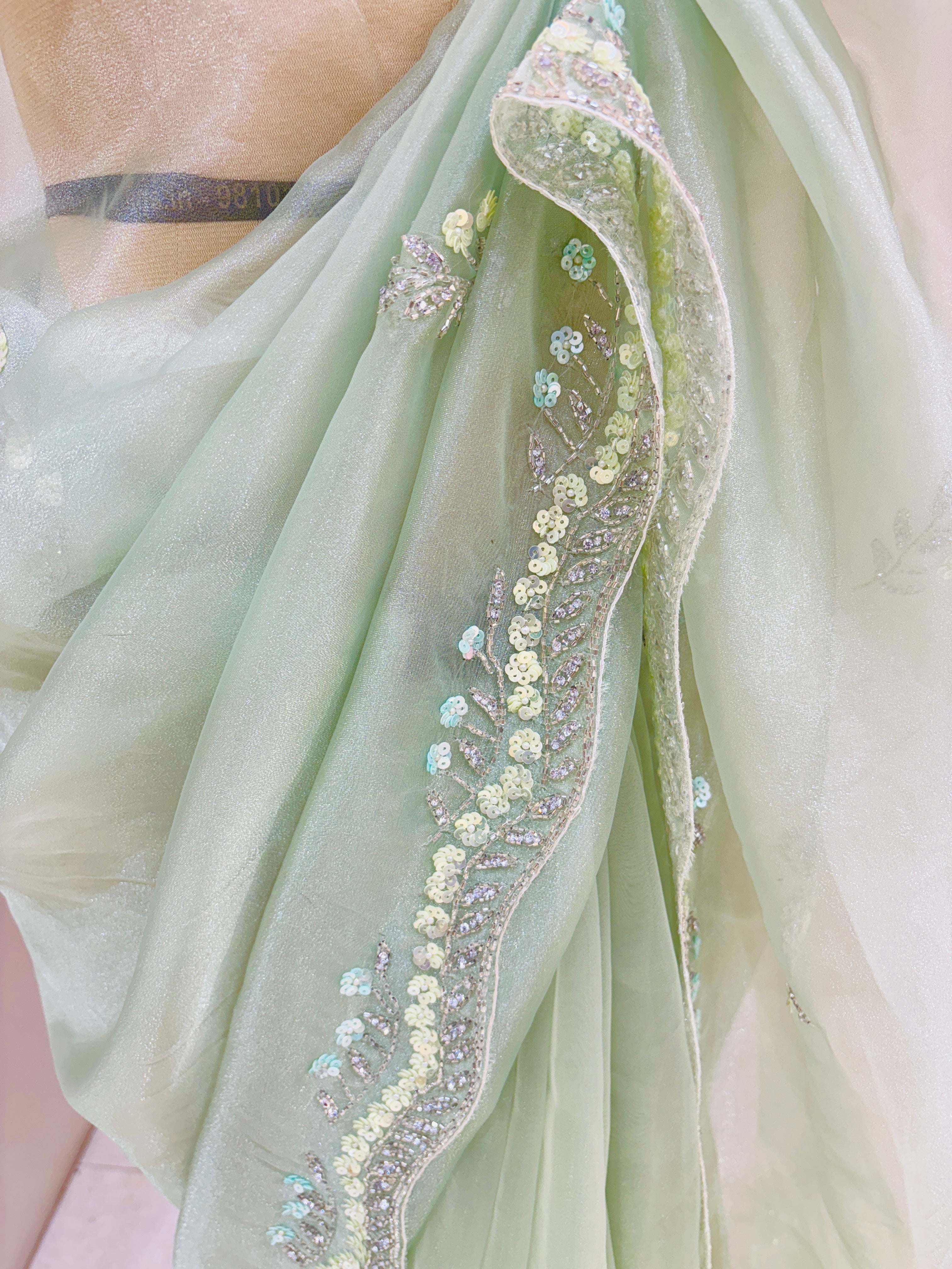 Light Green Designer Tissue Saree