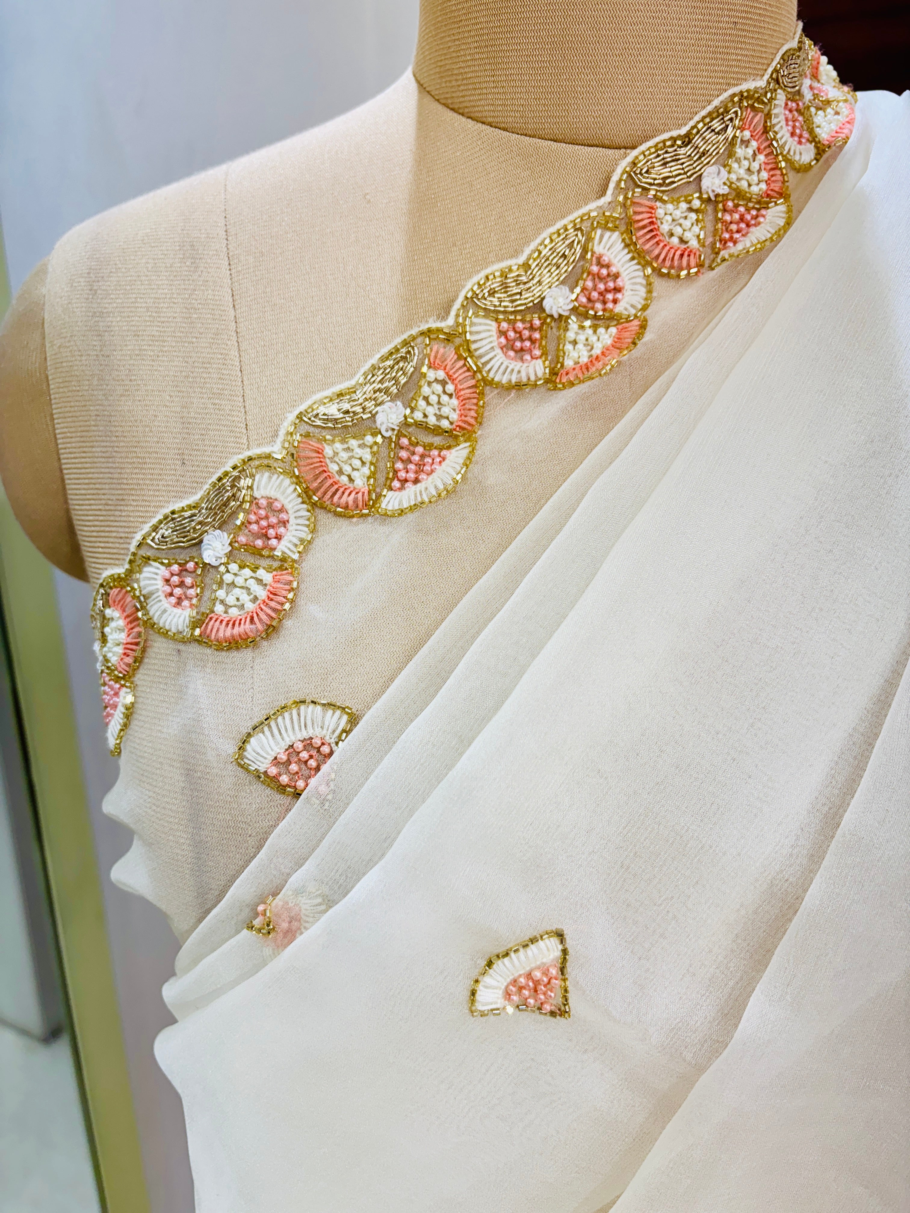 White Organza Festive Tissue Saree