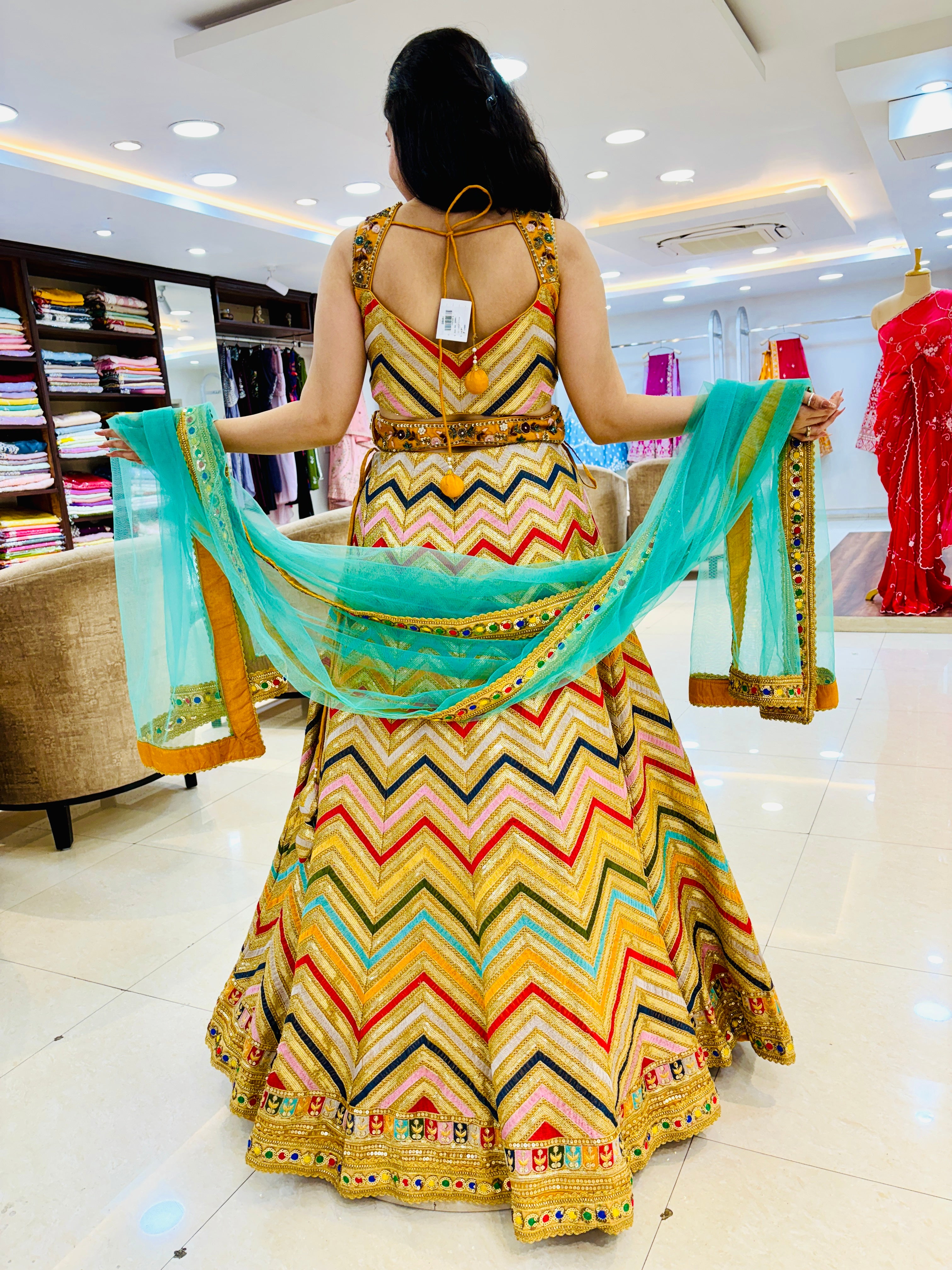 Multi Colored Sequinned Designer Lehenga