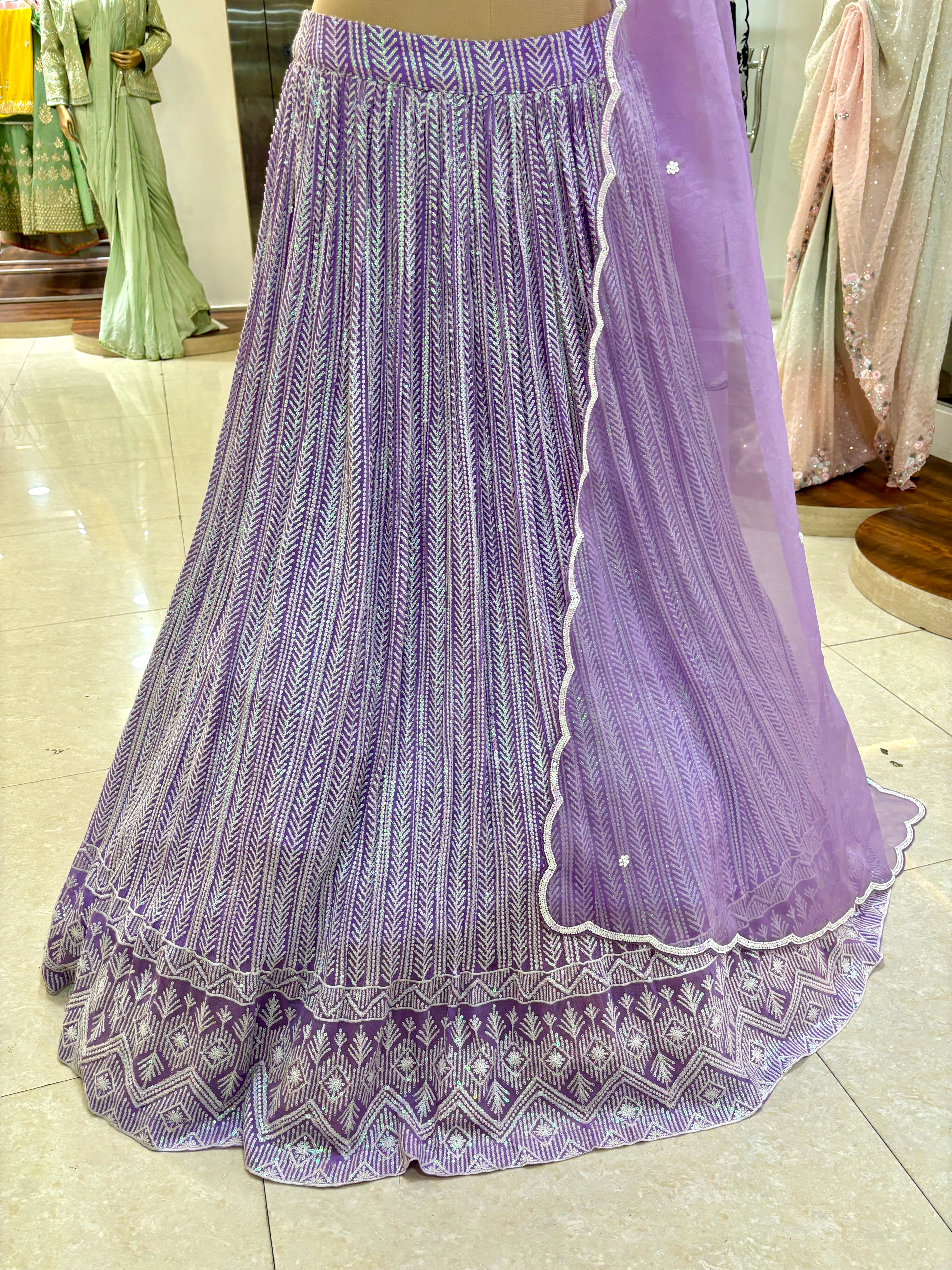 Lilac Sequinned Georgette Designer Lehenga