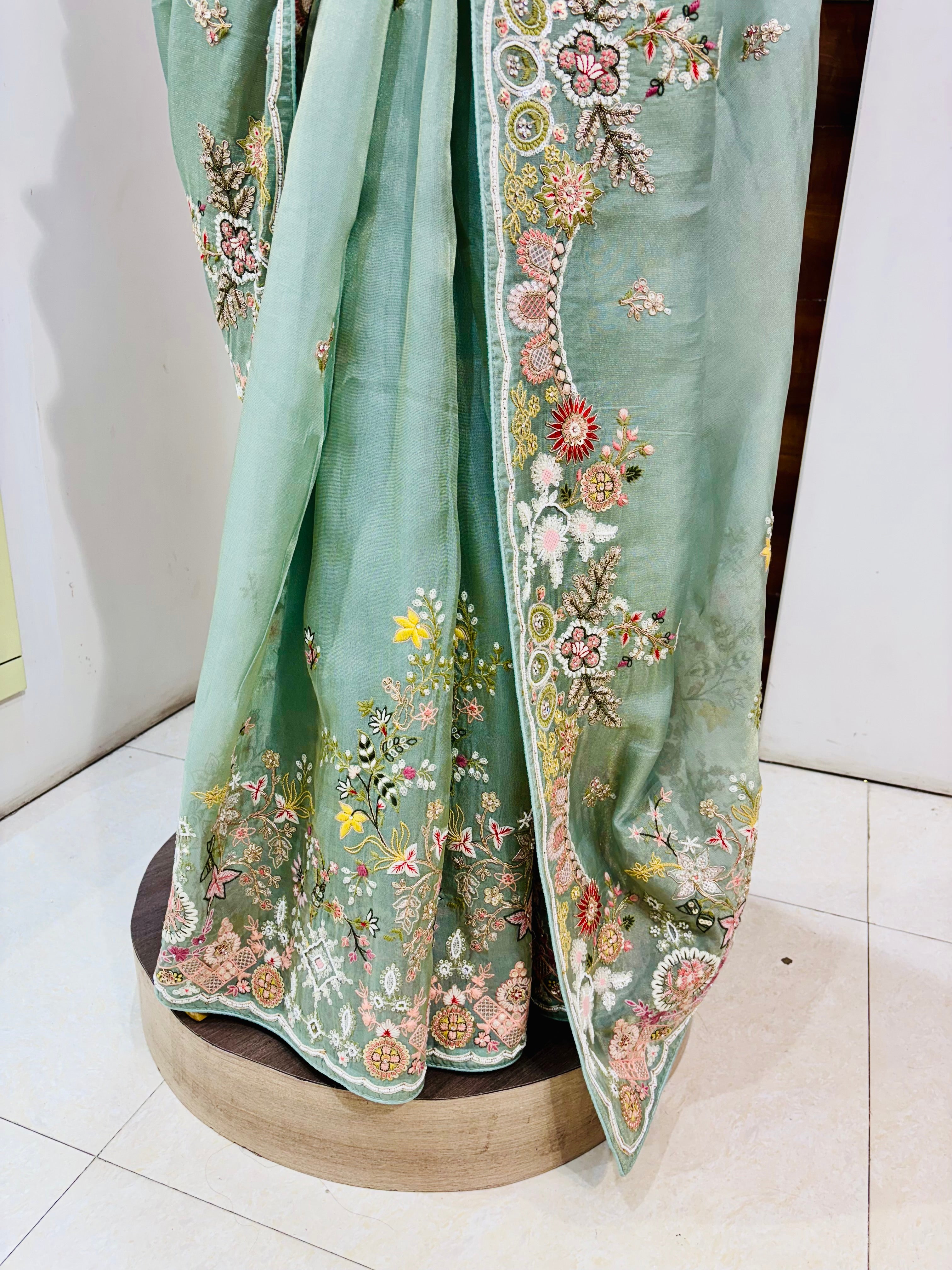 Sea Green Silk Designer Saree