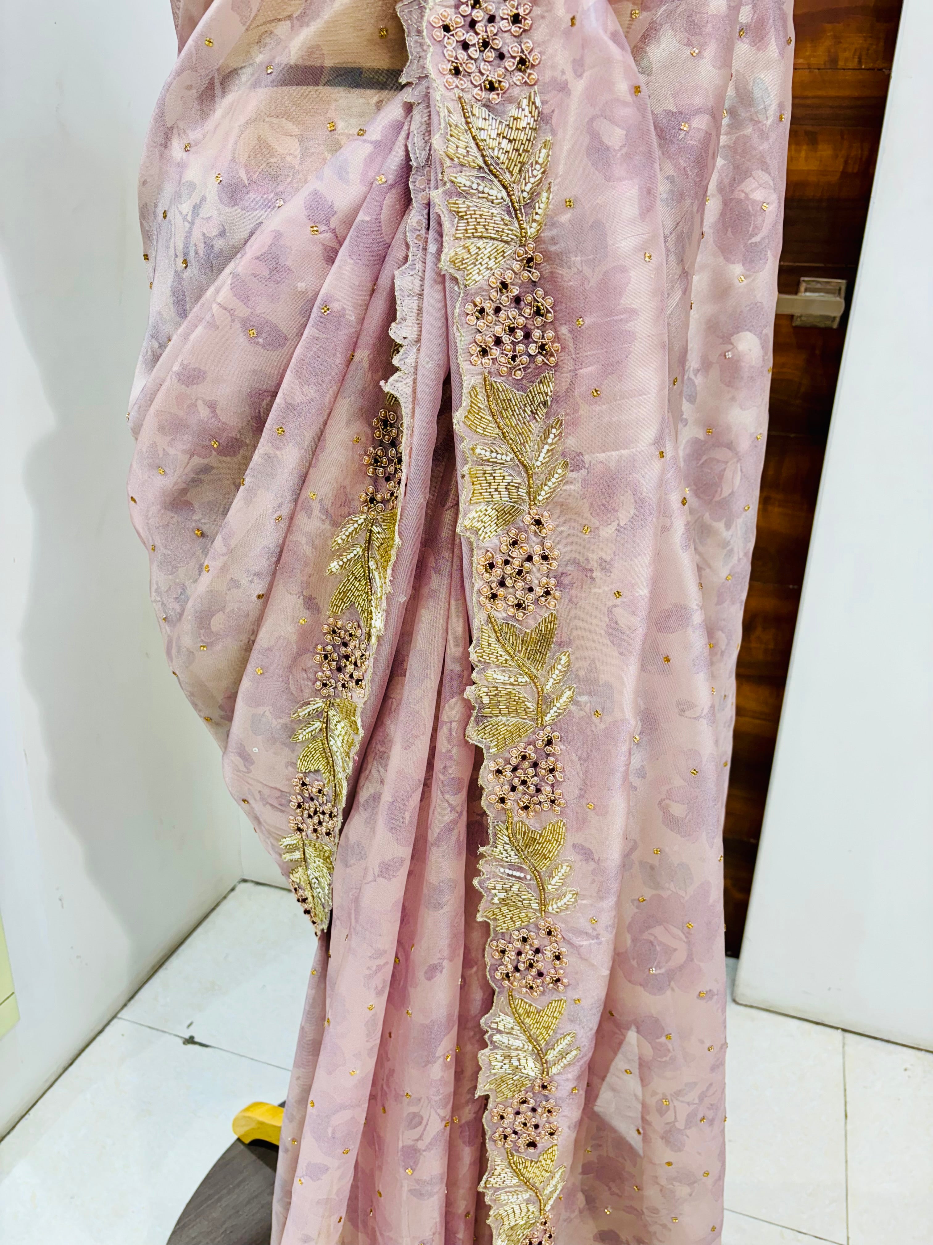 Peach Digital Print Organza Saree