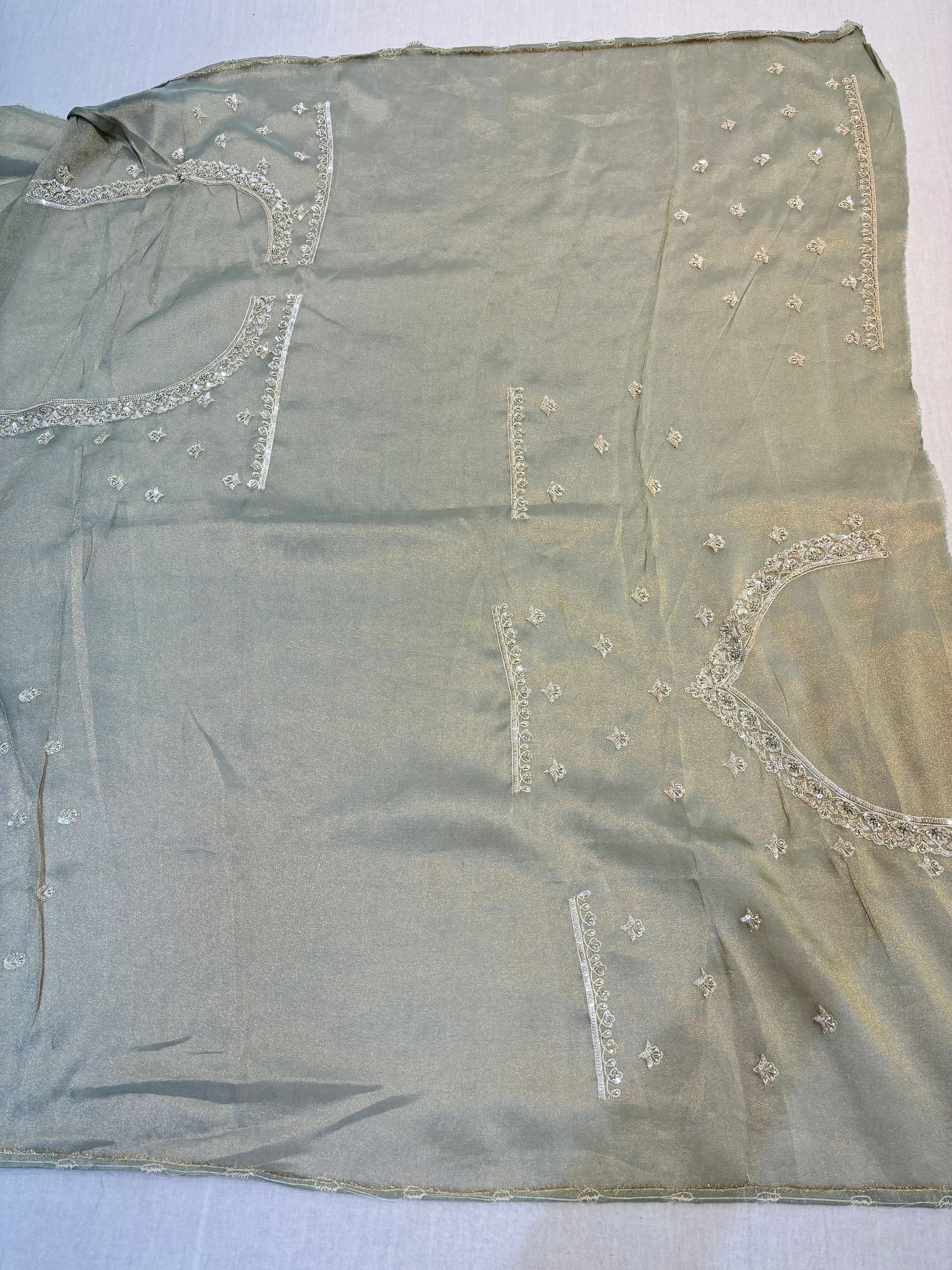 Mint Green Embroidered Tissue Saree