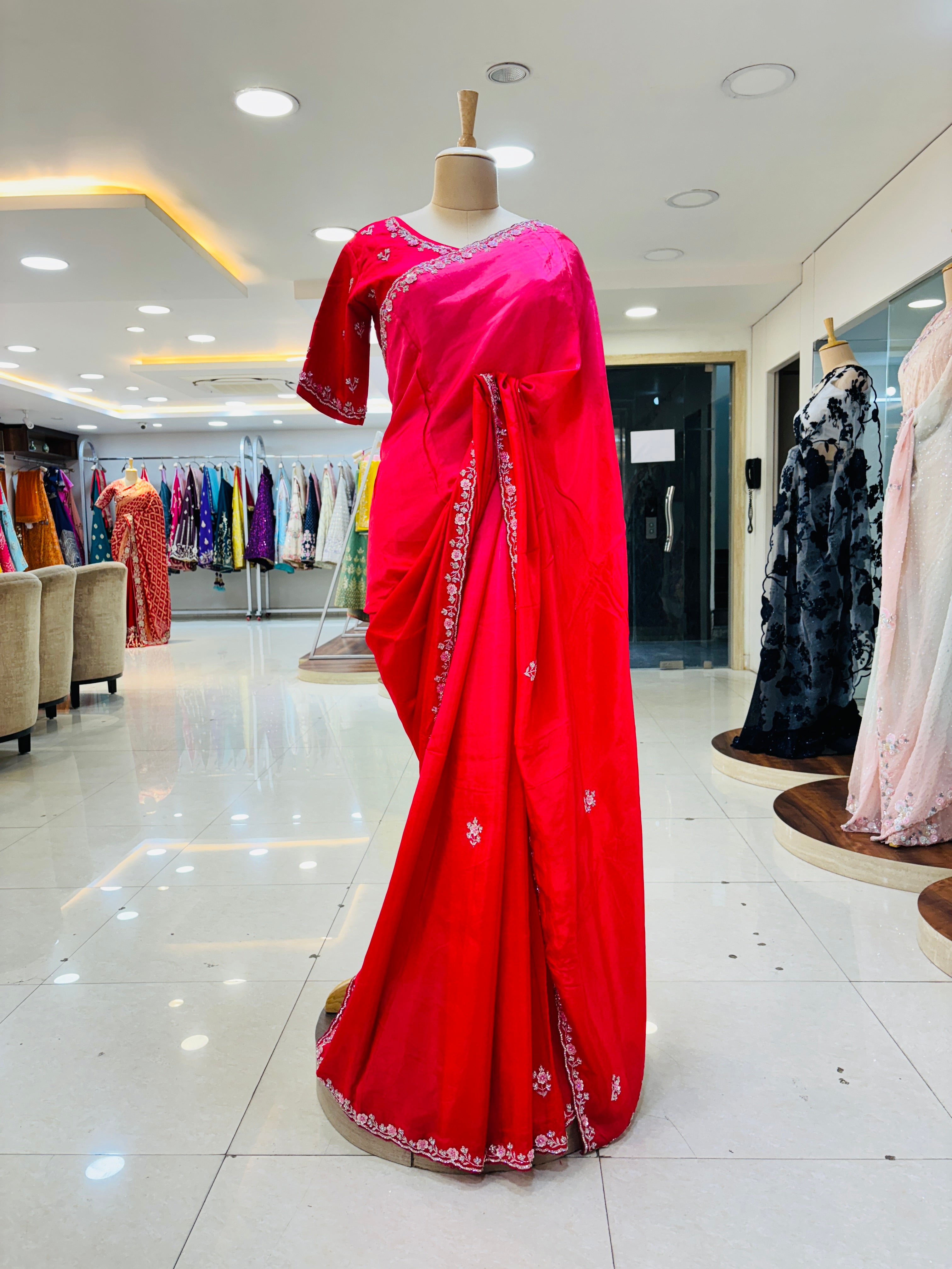 Pink Silk Saree With Readymade Blouse