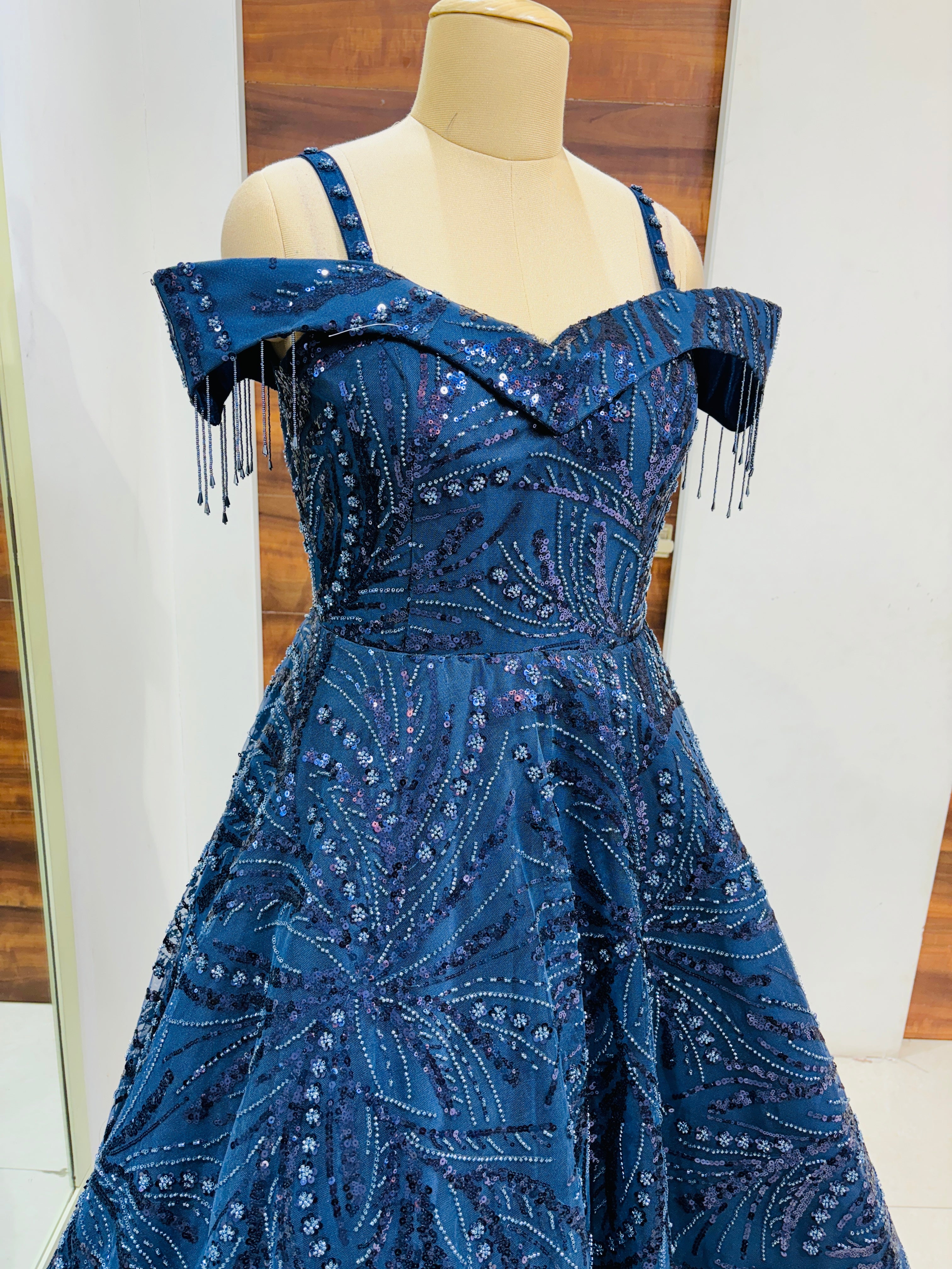 Navy Blue Net Festive Ball Gown