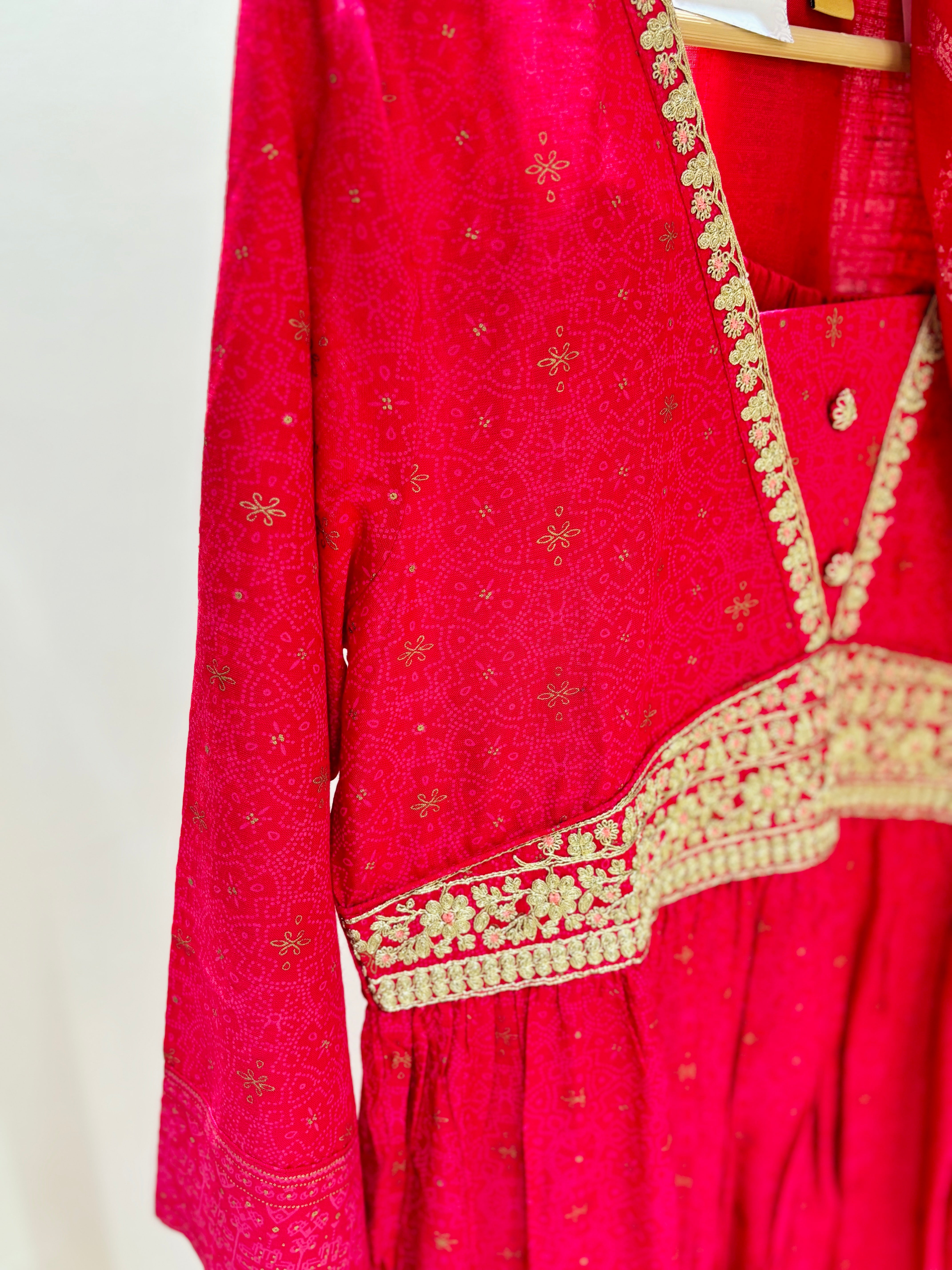 Dark Pink Anarkali Thread Work Suit Set