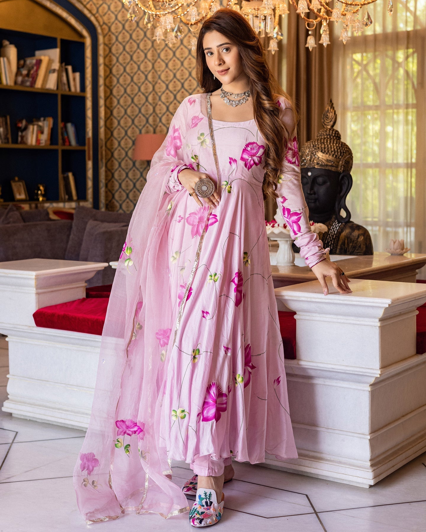 Light Pink Handpainted Churidaar Set